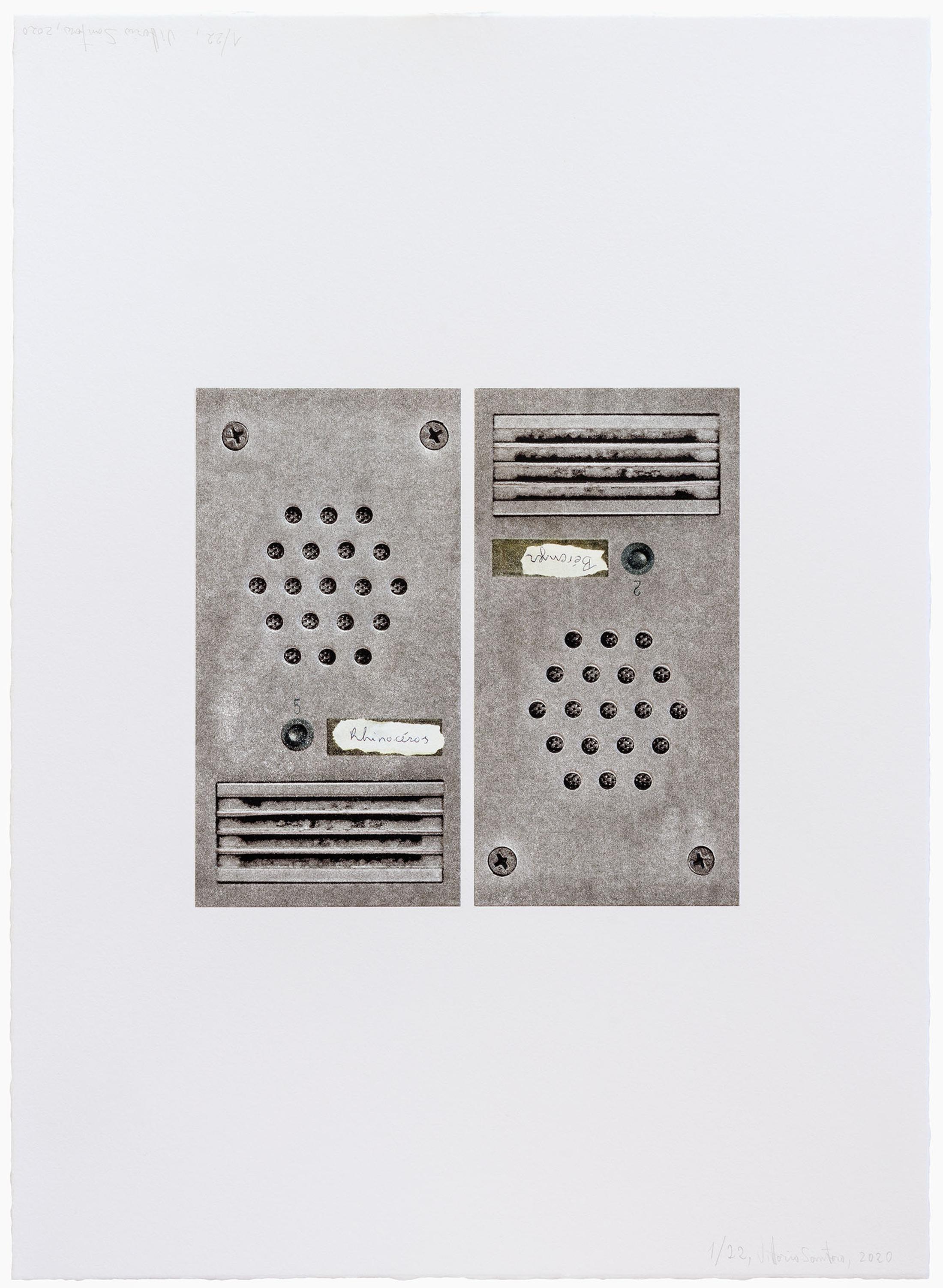 Exhibition View Groupshow «Intaglio and Lithography: Works on Paper; view on Vittorio Santoro, Rhinocéros sinon Bérenger, 2020» at Edition VFO, Zurch, 2020 / Photo: Sabina Bosch / Courtesy: the artists and Edition VFO