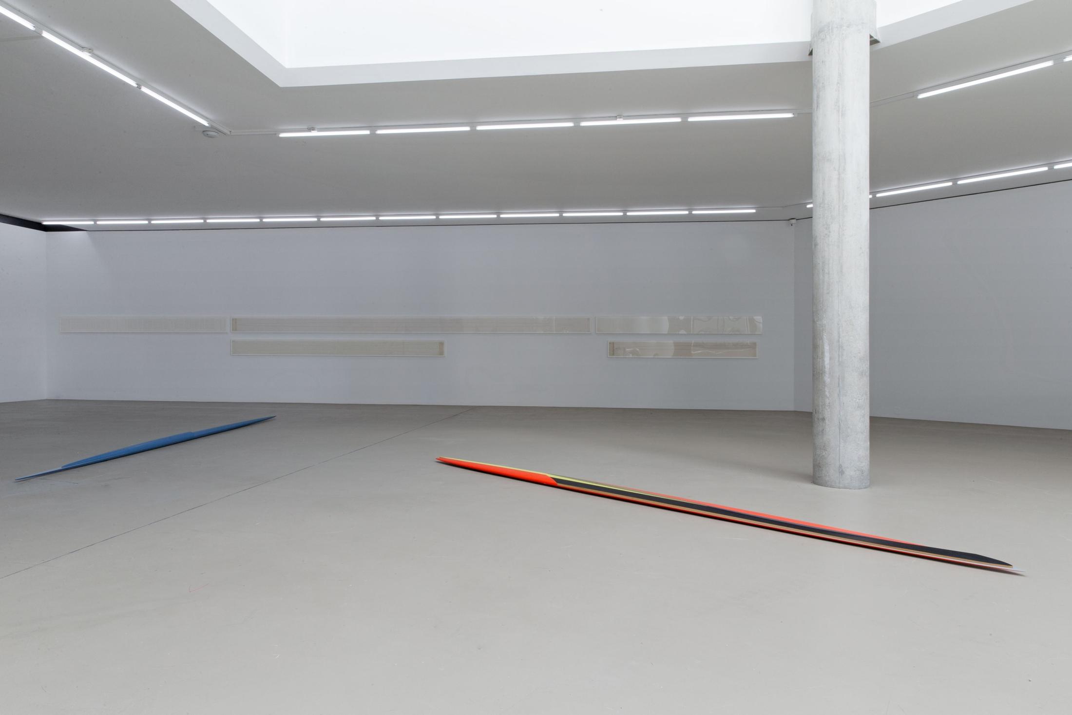 Exhibition View Isa Genzken Solo Show «Works from 1973 to 1983; view on Isa Genzken, Violett-graues Ellipsoid, 1978 / Rot-schwarz-gelbes Ellipsoid "S.L. Popova", 1981» at Kunstmuseum Basel, Basel, 2020 / Photo: Gina Folly, © ProLitteris, Zurich / Courtesy: the artist and Kunstmuseum Basel