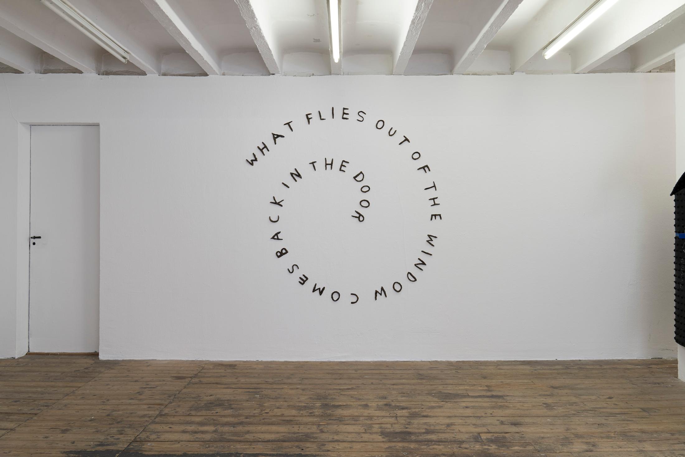 Exhibition View Group Show «Issue de secours; view on Maya Hottarek, What Flies Out Of The Window Comes Back In The Door, 2016, Ceramics, Enamel» at Binz39, Zürich, 2021 / Photo: Claude Barrault / Courtesy: the artists and Binz39