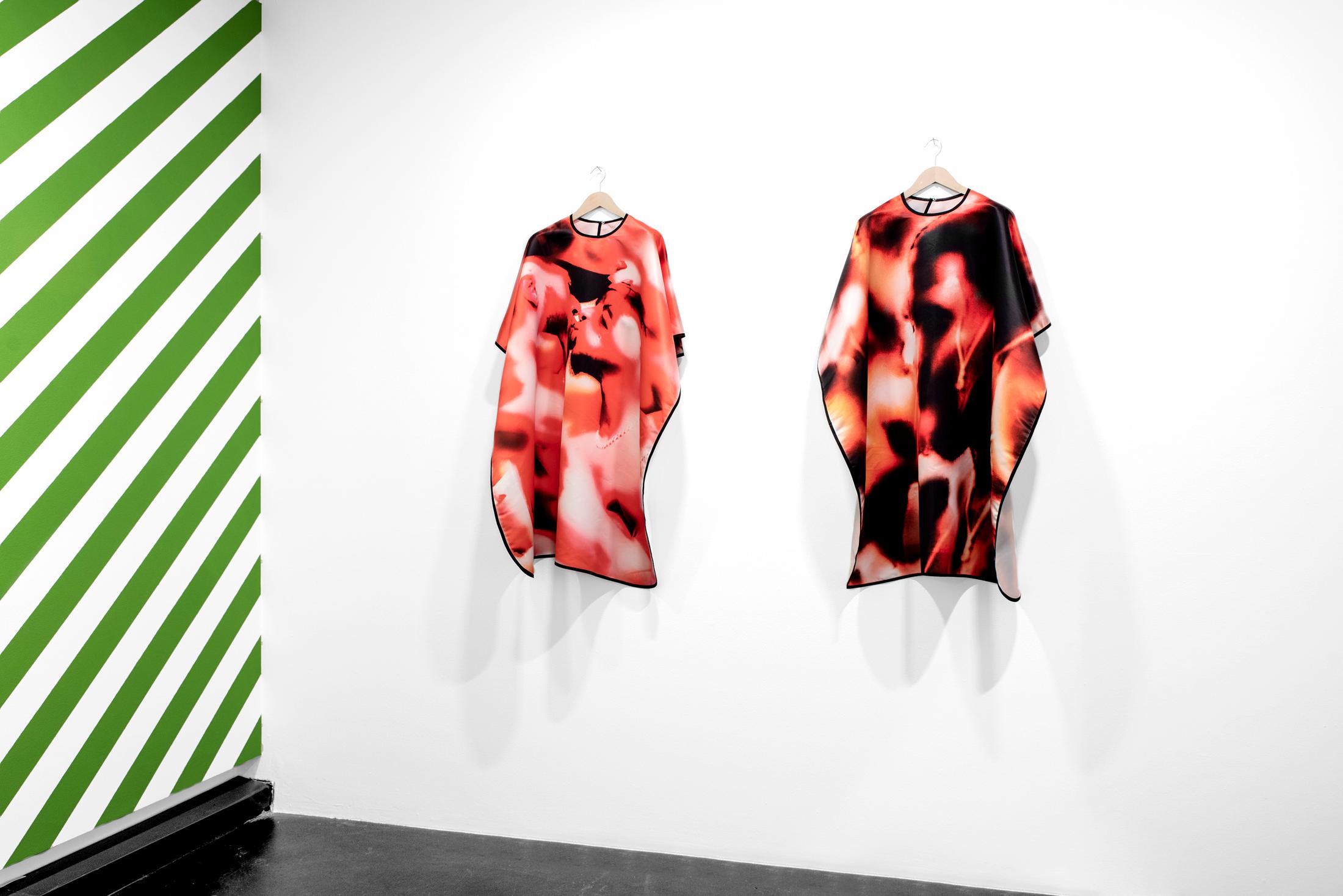 Exhibition View James Bantone Solo Show «He Said, They Said; view on James Bantone, Cuffin Season 01 & 02, 2020, print on polyester, 145 x 110 cm» at Coalmine, Winterthur, 2020 / Courtesy: the artist and Coalmine