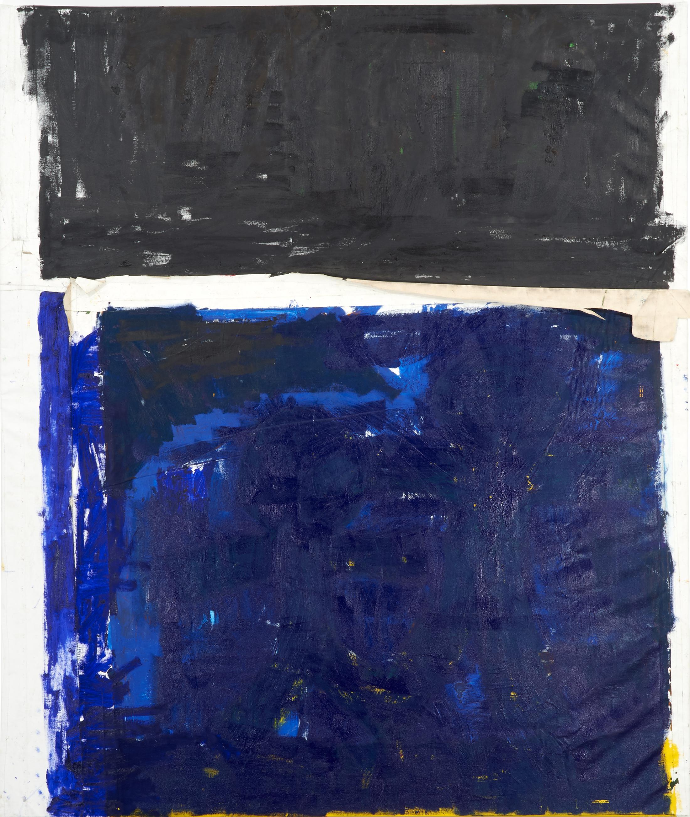 Exhibition View Joe Bradley Soloshow «Sub Ek; view on Joe Bradley, Young Blade, 2018, Oil on canvas, 233.5 x 198 cm» at Galerie Eva Presenhuber, Waldmannstrasse, Zurich, 2020 / © Joe Bradley / Courtesy: the artist and Galerie Eva Presenhuber, Zurich / New York