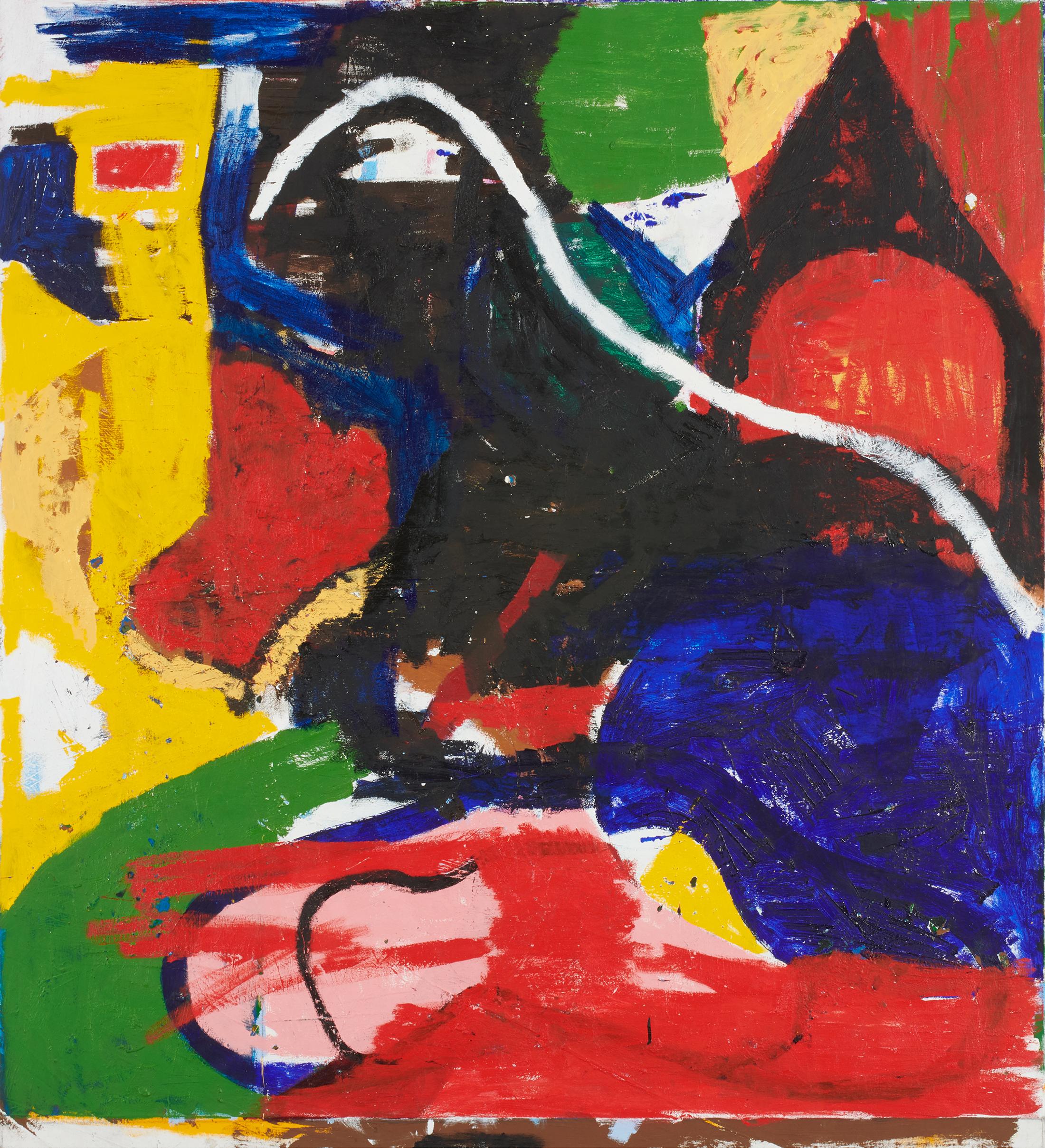 Exhibition View Joe Bradley Soloshow «Sub Ek; view on Joe Bradley, Hondo, 2020, Oil on canvas, 165 x 150 x 3.5 cm» at Galerie Eva Presenhuber, Waldmannstrasse, Zurich, 2020 / © Joe Bradley / Courtesy: the artist and Galerie Eva Presenhuber, Zurich / New York