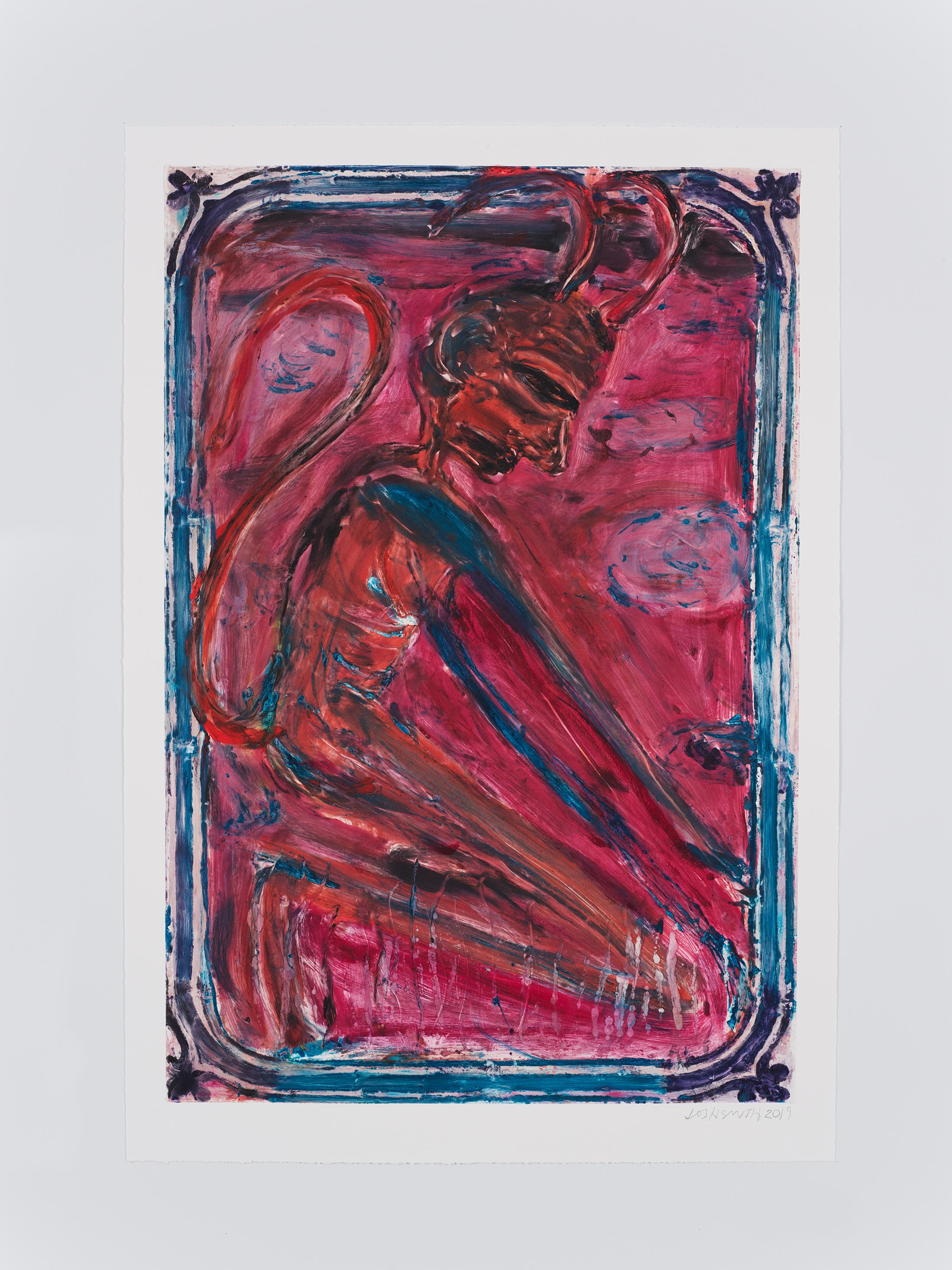 Exhibition View Josh Smith Soloshow «Life; view on Untitled, 2019, (Monotype)» at Galerie Eva Presenhuber, Rämistrasse, Zurich, 2020 / © Josh Smith / Photo: Farzad Owrang / Courtesy: the artist, David Zwirner, and Galerie Eva Presenhuber, Zurich / New York