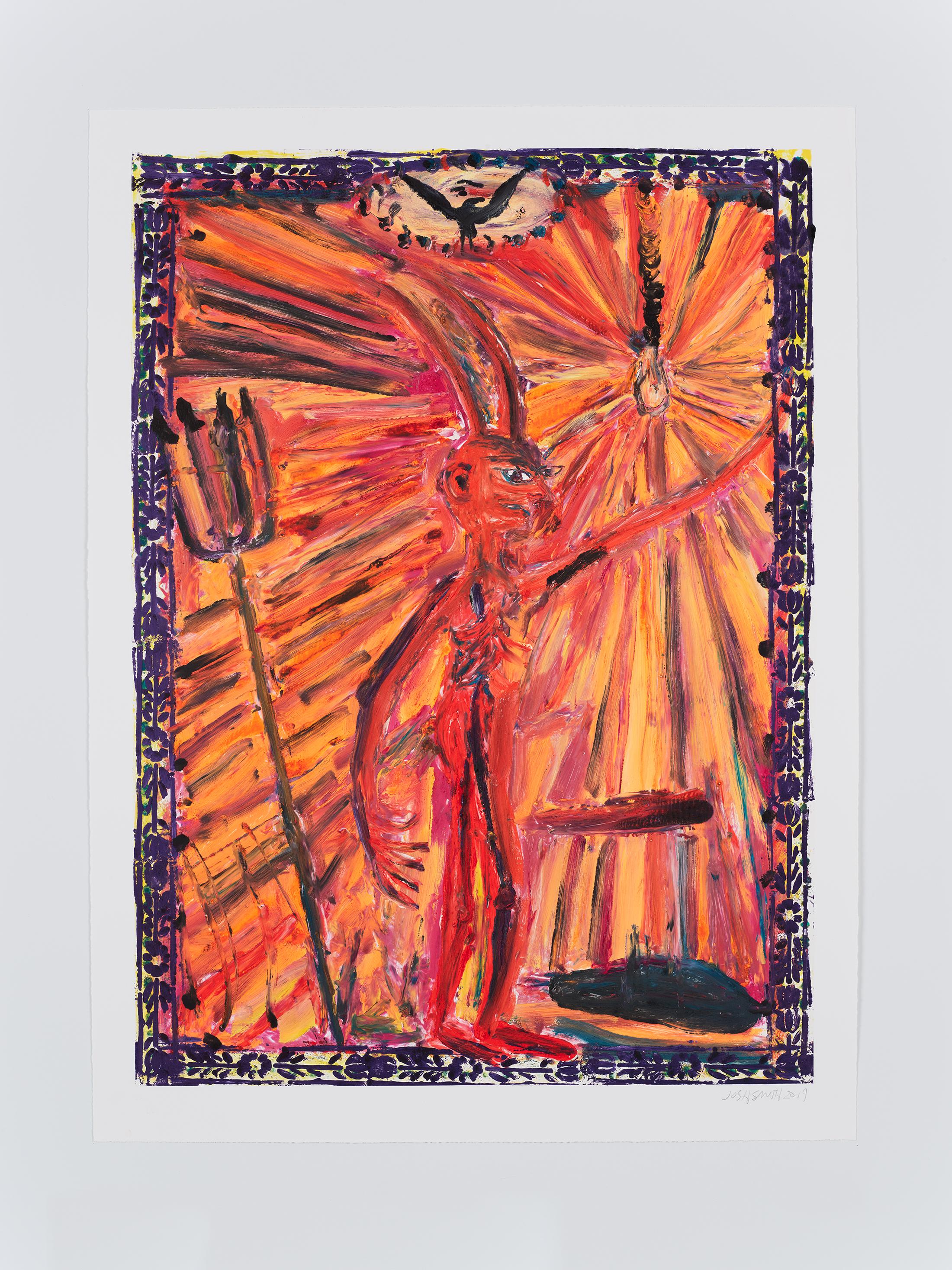 Exhibition View Josh Smith Soloshow «Life; view on Untitled, 2019, (Monotype on paper, unique)» at Galerie Eva Presenhuber, Rämistrasse, Zurich, 2020 / © Josh Smith / Photo: Farzad Owrang / Courtesy: the artist, David Zwirner, and Galerie Eva Presenhuber, Zurich / New York