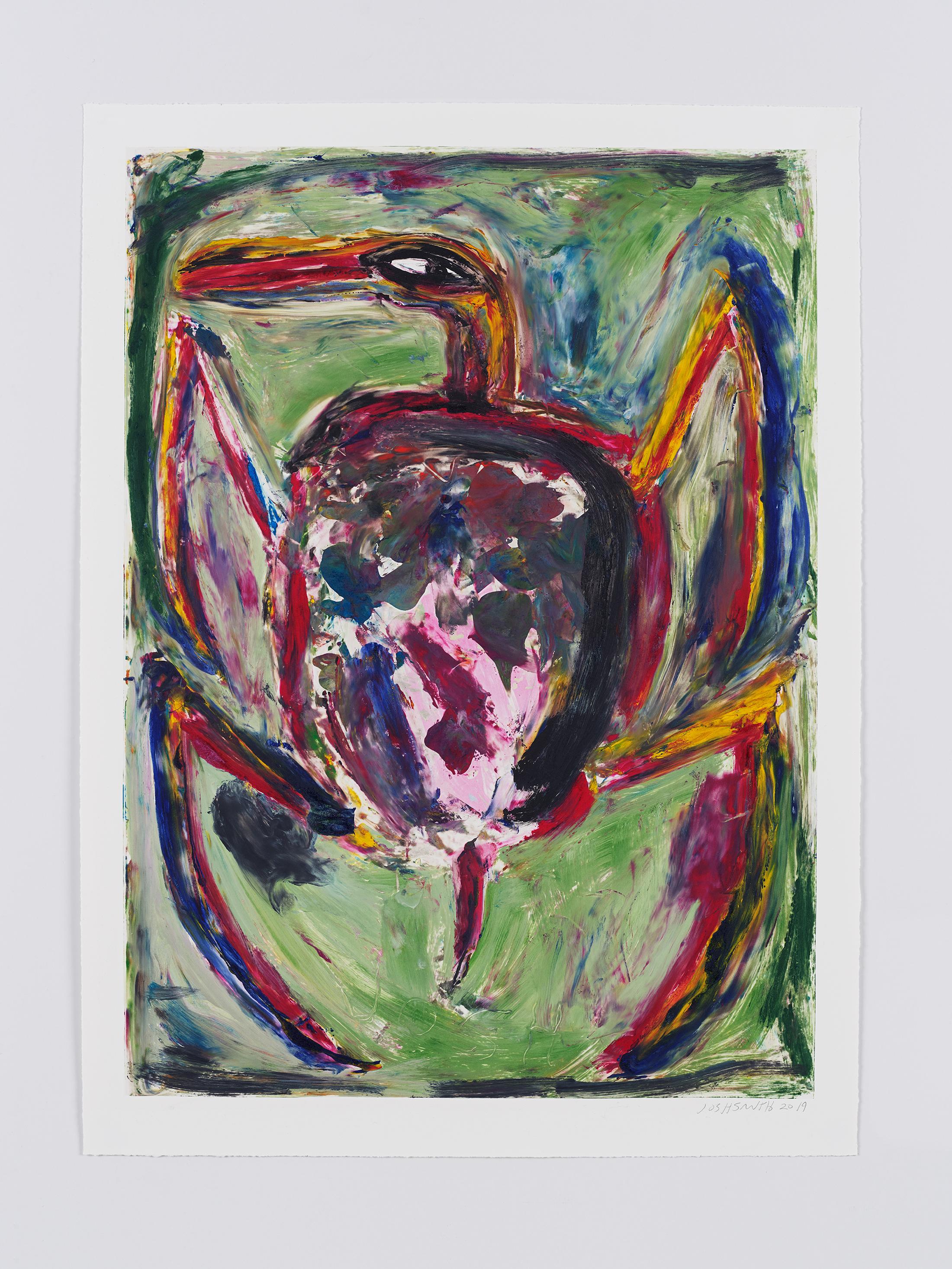 Exhibition View Josh Smith Soloshow «Life; view on Untitled, 2019, (Monotype on paper, unique)» at Galerie Eva Presenhuber, Rämistrasse, Zurich, 2020 / © Josh Smith / Photo: Farzad Owrang / Courtesy: the artist, David Zwirner, and Galerie Eva Presenhuber, Zurich / New York