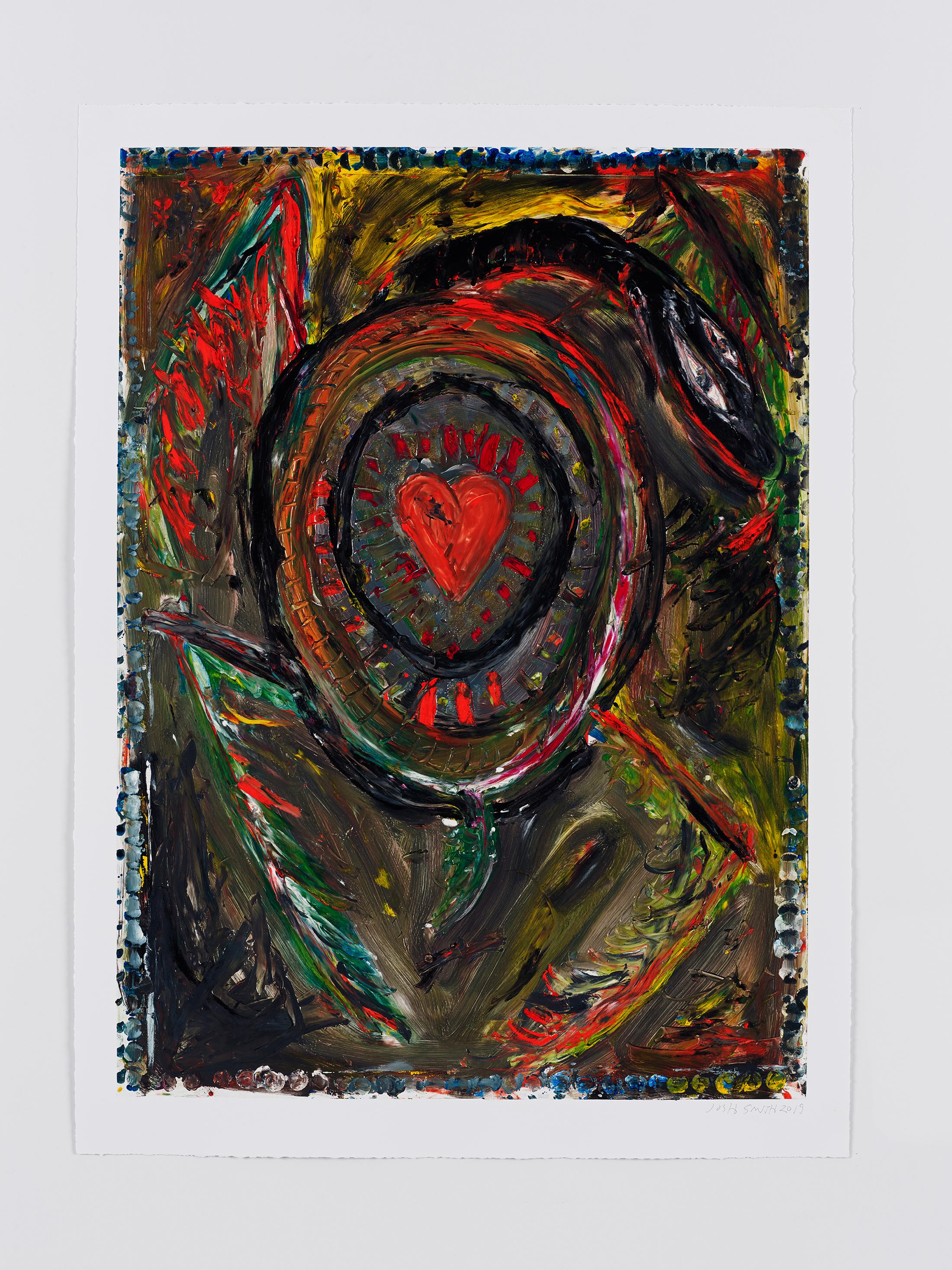 Exhibition View Josh Smith Soloshow «Life; view on Untitled, 2019, (Monotype on paper, unique)» at Galerie Eva Presenhuber, Rämistrasse, Zurich, 2020 / © Josh Smith / Photo: Farzad Owrang / Courtesy: the artist, David Zwirner, and Galerie Eva Presenhuber, Zurich / New York