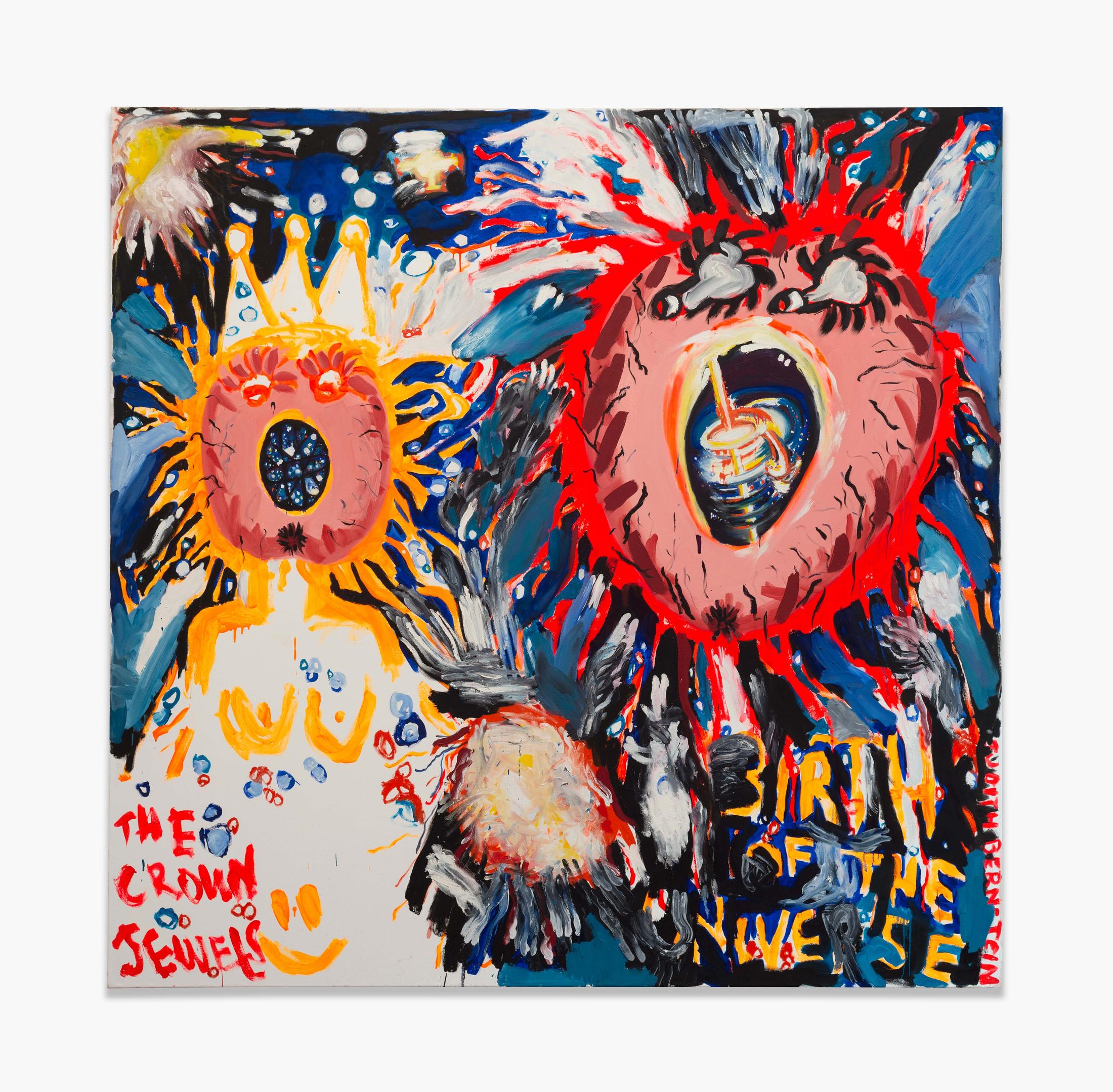 Exhibition View Judith Bernstein Soloshow «Blue Balls; view on BIRTH OF THE UNIVERSE #2, 2013» at Karma International, Zurich, 2019 / Photo: Stefan Alternburger / Courtesy: the artist and Karma International