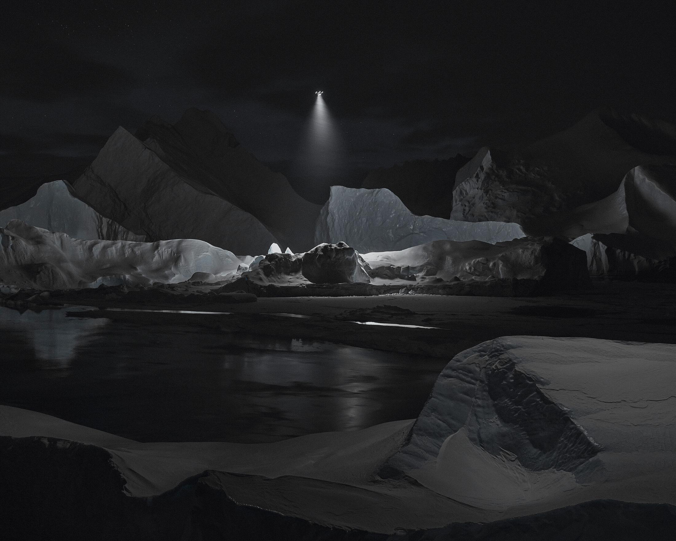 Exhibition View Julian Charrière Soloshow «Towards No Earthly Pole; view on Julian Charrière, Towards No Earthly Pole - Vostok, 2019, (video still)» at Aargauer Kunsthaus, Aarau, 2020 / © 2020, ProLitteris, Zürich / Courtesy: the artist