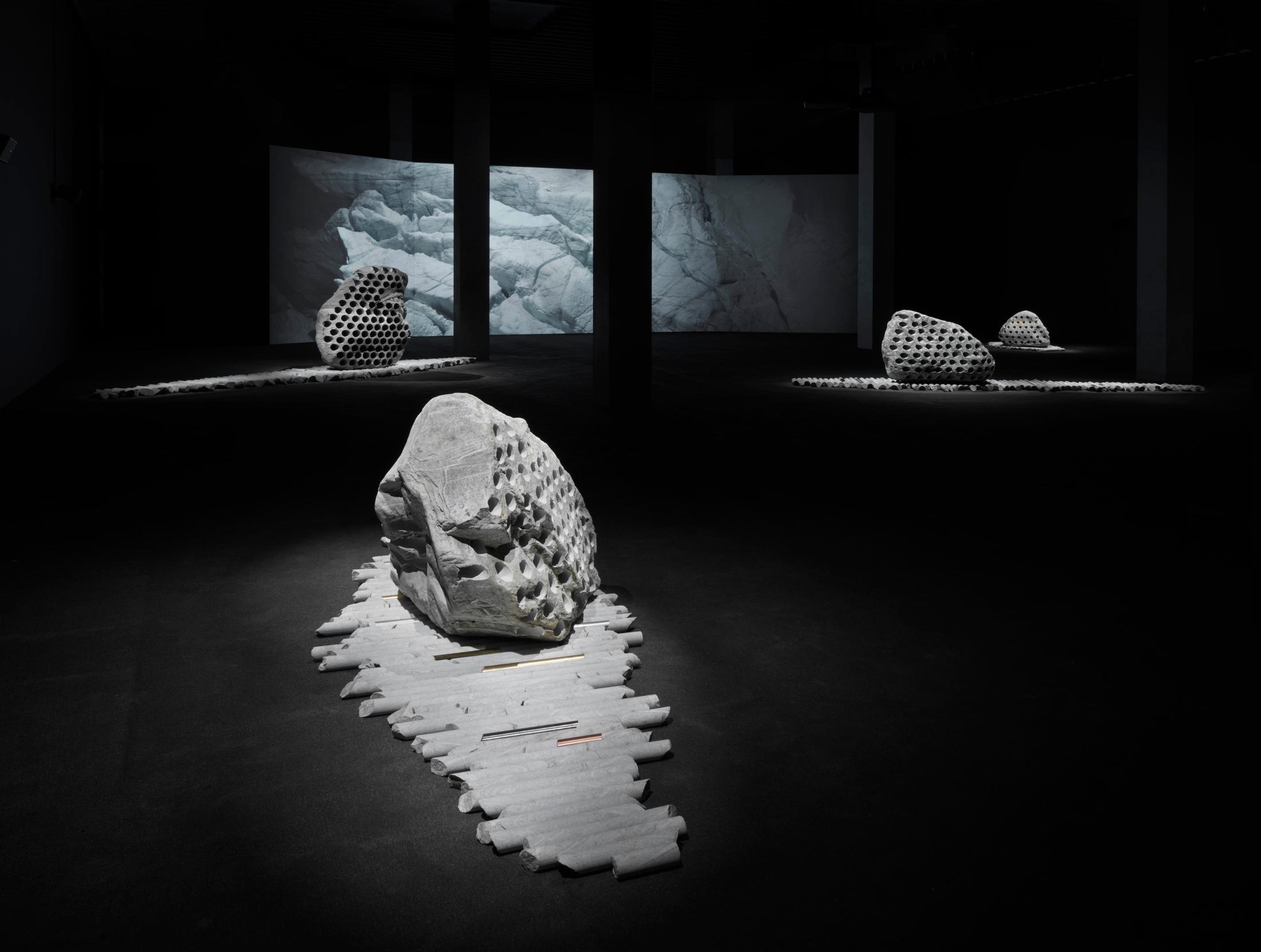 Exhibition View Julian Charrière «Towards No Earthly Pole» at MASI, Lugano, 2019 / © Julian Charrière; ProLitteris / Photo: Jens Ziehe / Courtesy: the artist and MASI, Lugano