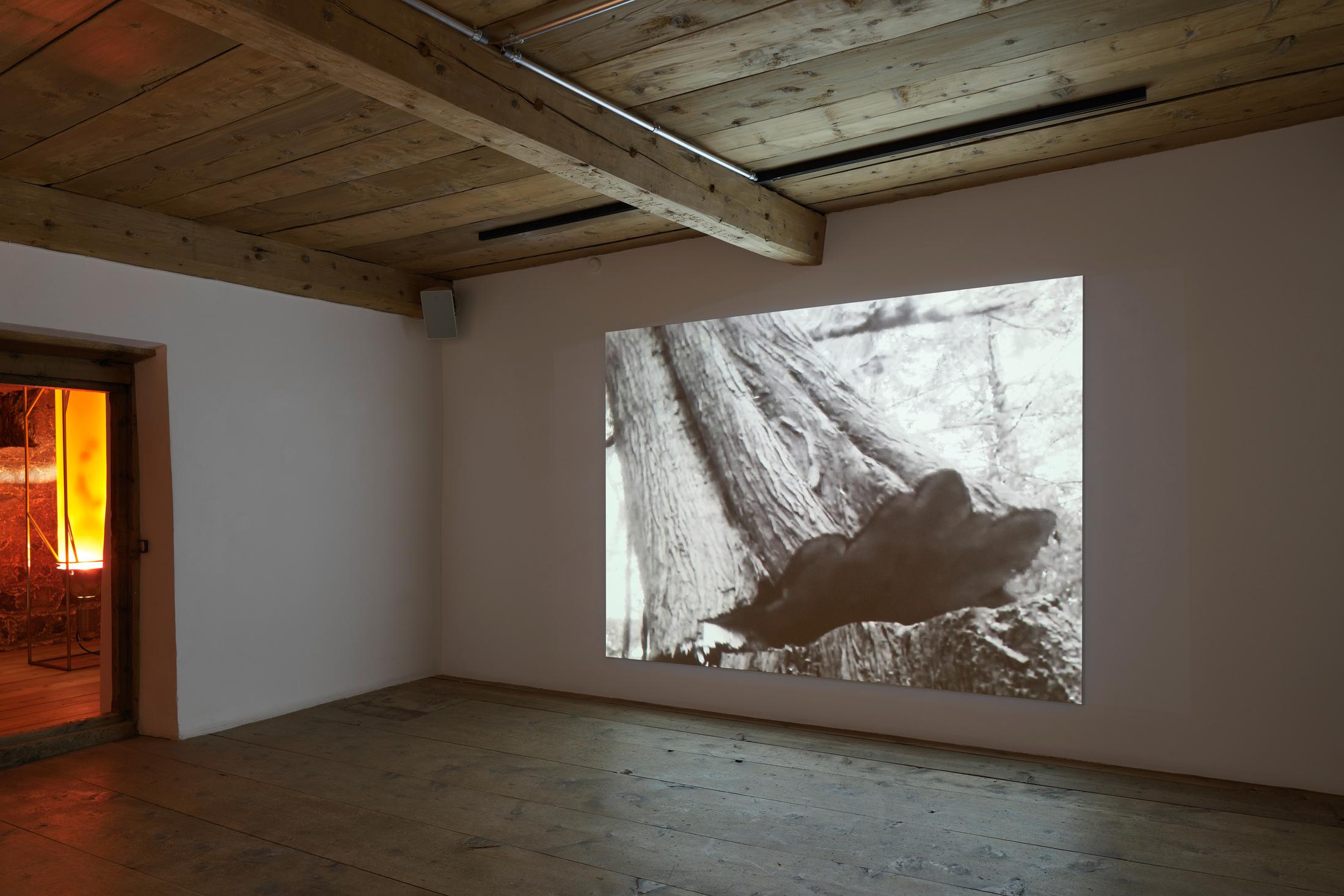 Installation View Julian Charrière Soloshow «Ever Since We Crawled Out / view on An Invitaton to Disappear, 2018» at Galerie Tschudi, Zuoz / Photo: Ralph Feiner / Courtesy: the artist and Galerie Tschudi, Zuoz