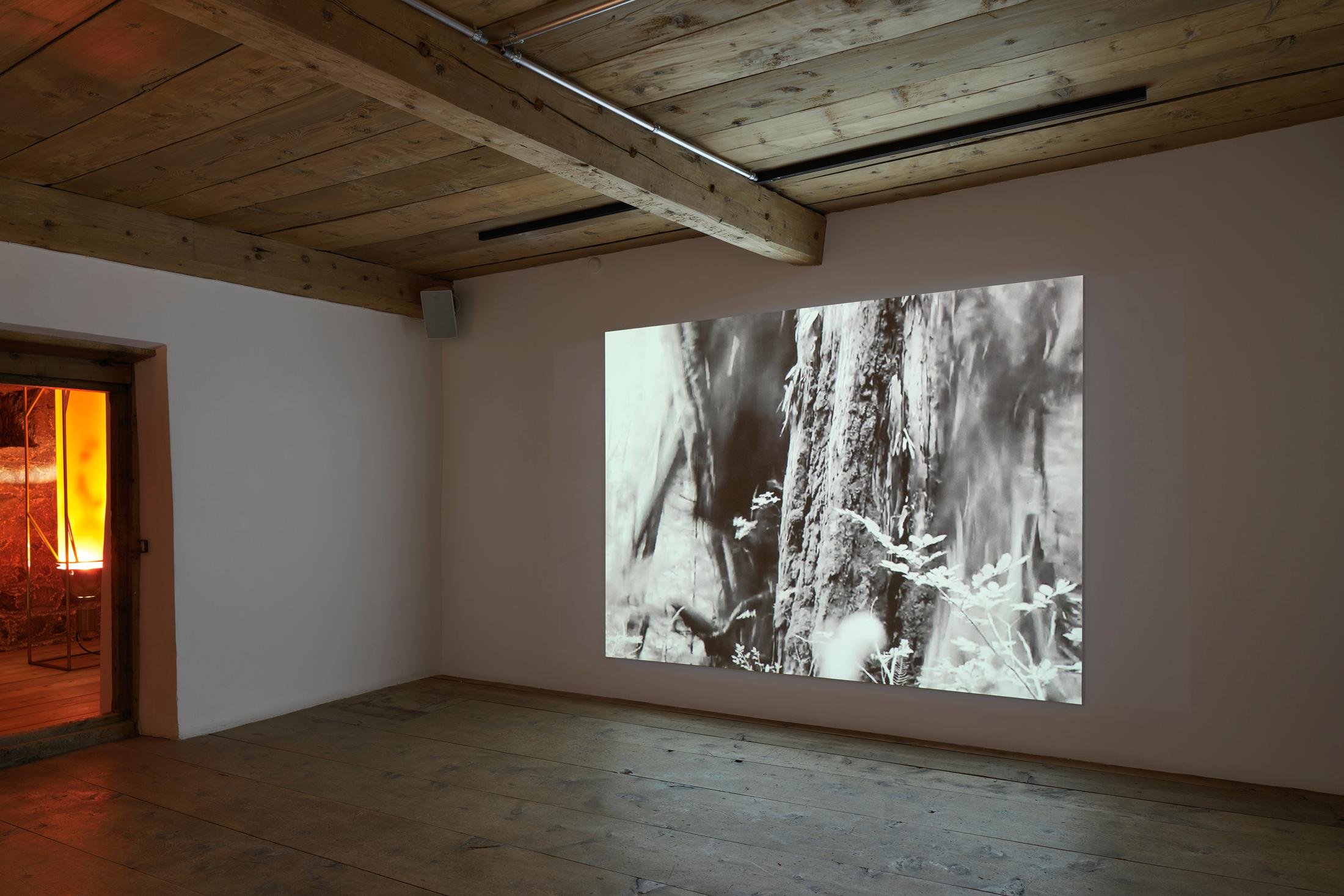 Installation View Julian Charrière Soloshow «Ever Since We Crawled Out / view on An Invitaton to Disappear, 2018» at Galerie Tschudi, Zuoz / Photo: Ralph Feiner / Courtesy: the artist and Galerie Tschudi, Zuoz