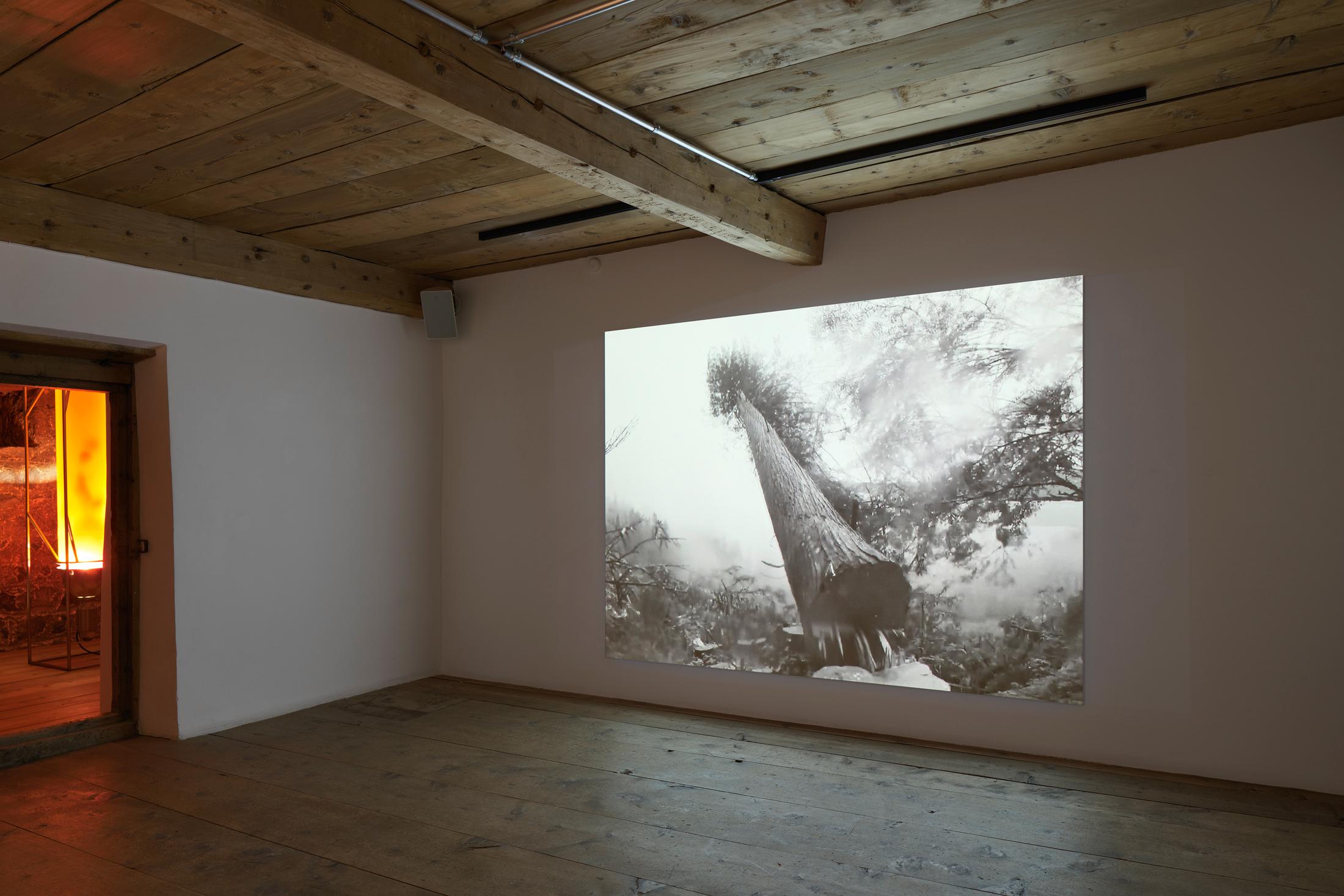 Installation View Julian Charrière Soloshow «Ever Since We Crawled Out / view on An Invitaton to Disappear, 2018» at Galerie Tschudi, Zuoz / Photo: Ralph Feiner / Courtesy: the artist and Galerie Tschudi, Zuoz