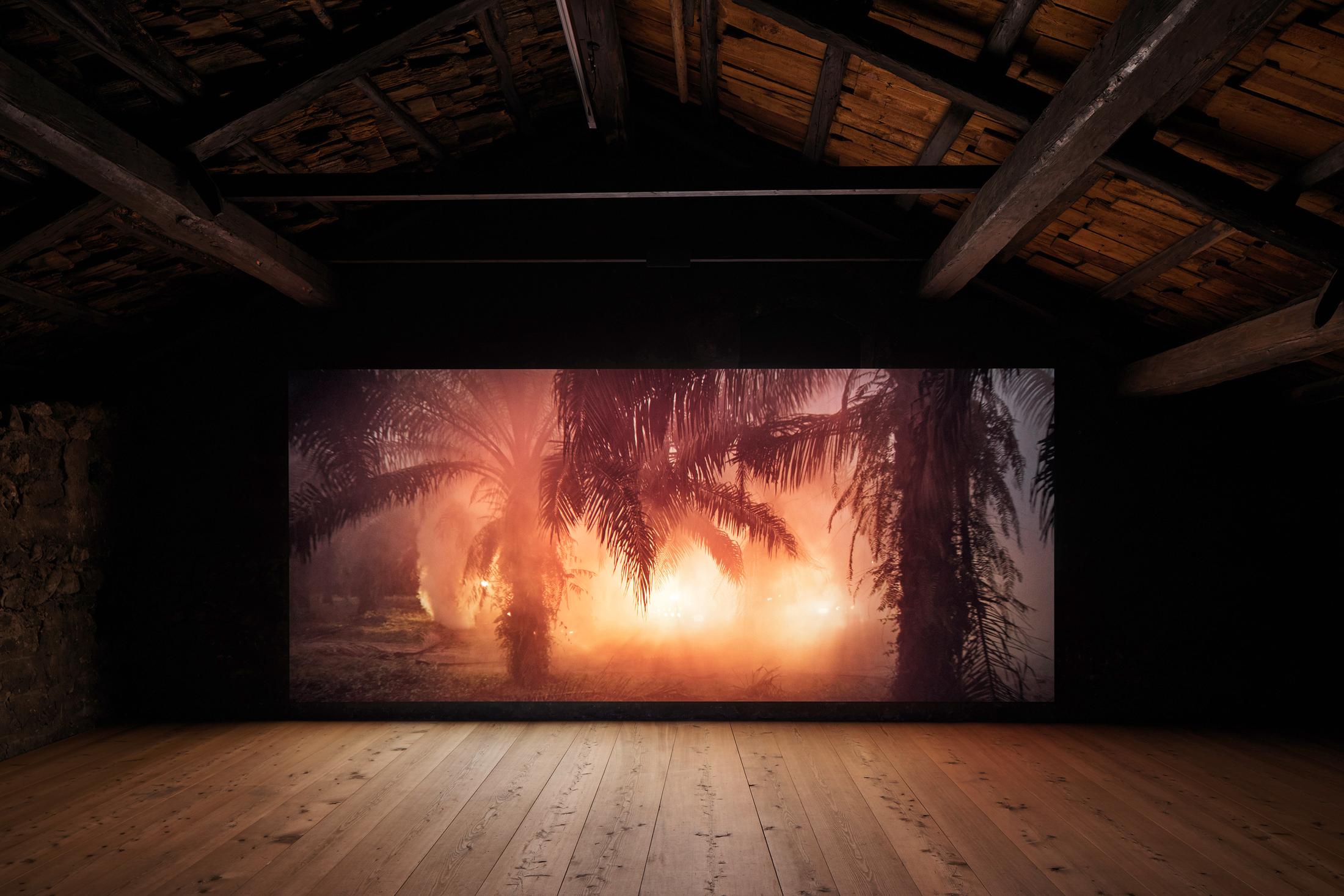 Installation View Julian Charrière Soloshow «Ever Since We Crawled Out / view on An Invitaton to Disappear, 2018» at Galerie Tschudi, Zuoz / Photo: Ralph Feiner / Courtesy: the artist and Galerie Tschudi, Zuoz