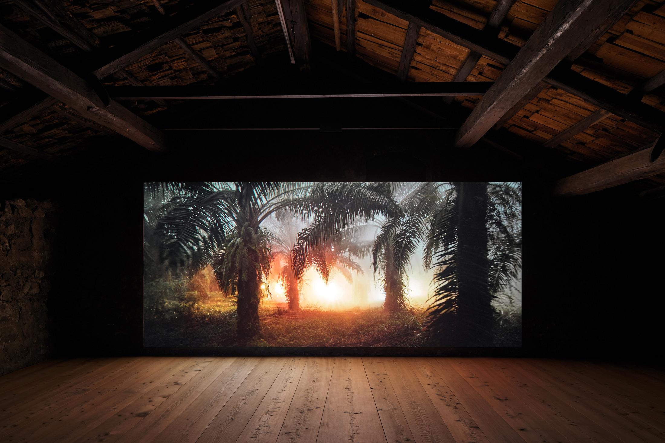 Installation View Julian Charrière Soloshow «Ever Since We Crawled Out / view on An Invitaton to Disappear, 2018» at Galerie Tschudi, Zuoz / Photo: Ralph Feiner / Courtesy: the artist and Galerie Tschudi, Zuoz