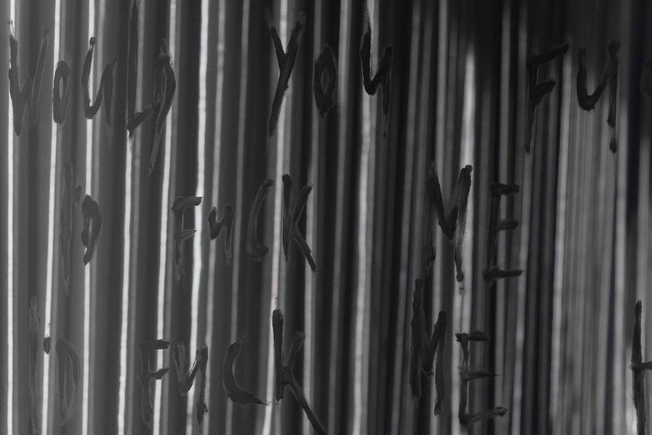 Exhibition View Julian-Jakob Kneer Solo Show «SHOOTING STAR; view on Julian-Jakob Kneer, WOULD YOU FUCK ME? I'D FUCK ME I'D FUCK ME HARD. I'D FUCK ME SO HARD. (BUFFALO BILL), 2022» at Blue Velvet Projects, Zurich, 2022 / Photo: Flavio Karrer / Courtesy: the artist and Blue Velvet Projects