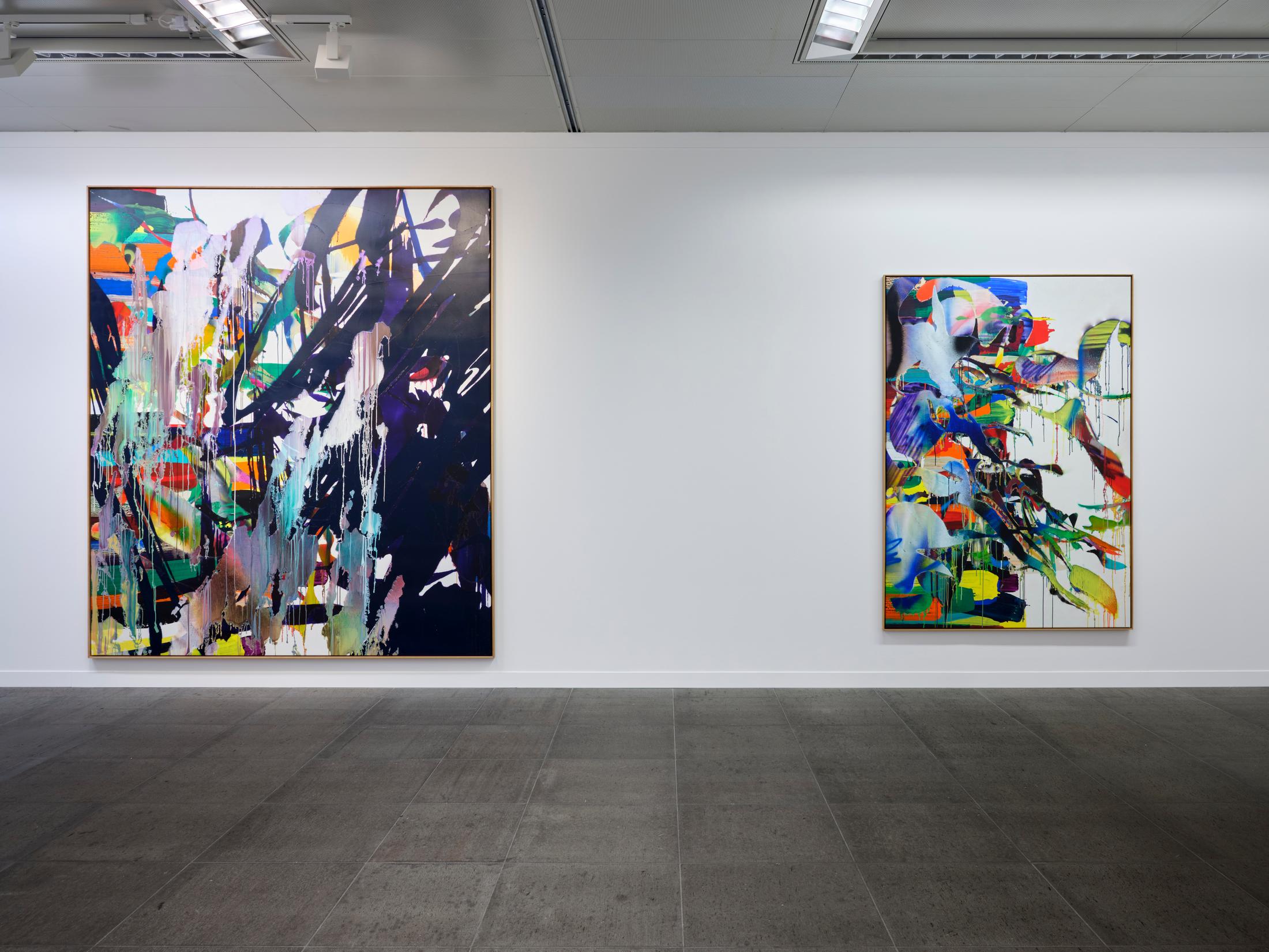 Exhibition View Katharina Grosse Solo Show «Studio Paintings, 1988 - 2022» at Kunstmuseum Bern, Berne, 2023 / Photo: Rolf Siegenthaler / Courtesy: the artist and Kunstmuseum Bern