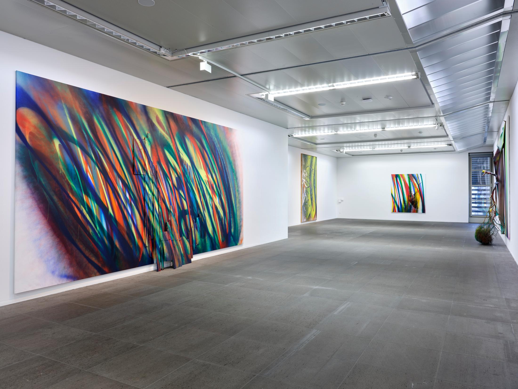 Exhibition View Katharina Grosse Solo Show «Studio Paintings, 1988 - 2022» at Kunstmuseum Bern, Berne, 2023 / Photo: Rolf Siegenthaler / Courtesy: the artist and Kunstmuseum Bern