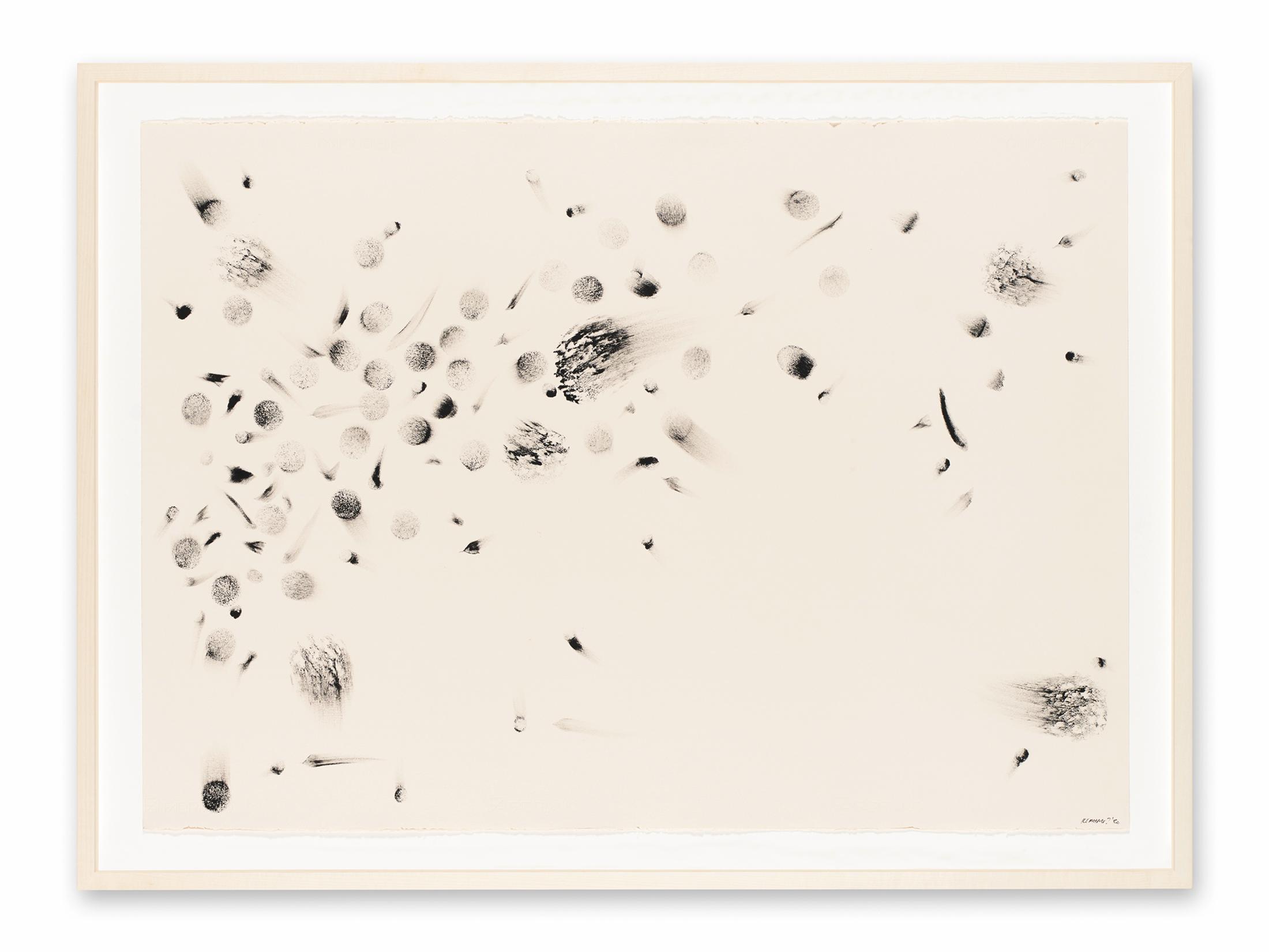 Exhibition View Kemang Wa Lehulere Solo Show «Where Did the Sky Go?; view on Kemang Wa Lehulere, The Sky Sleeps in Your Eye 13, ink on paper, 83 x 112 x 3.5 cm (framed)» at Galerie Tschudi, Zuoz, Engadin, 2020 / Photo: Ralph Feiner / Courtesy: the artist and Galerie Tschudi