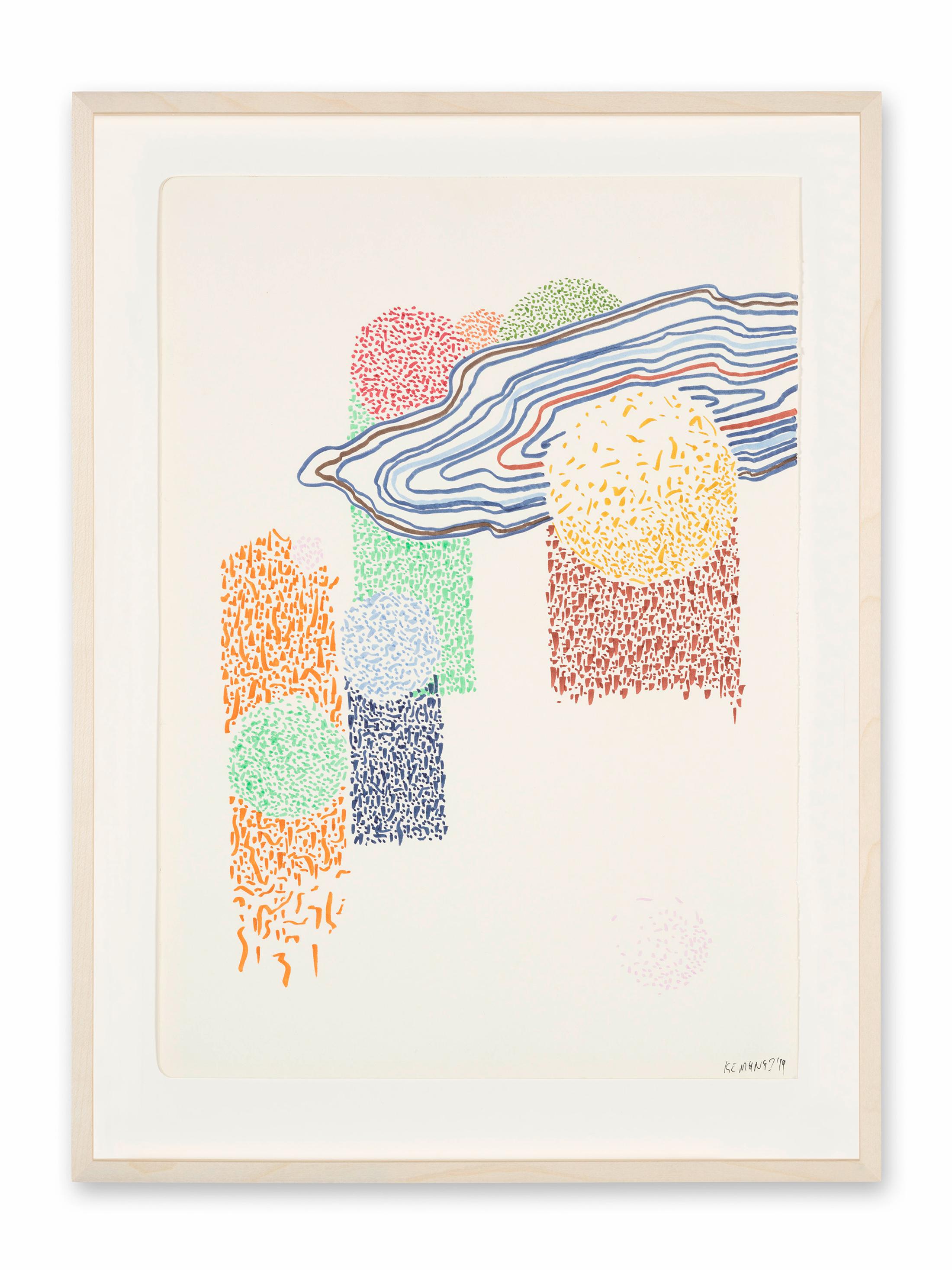 Exhibition View Kemang Wa Lehulere Solo Show «Where Did the Sky Go?; view on Kemang Wa Lehulere, Sky Dwellers 10, 2019, ink on paper, 42 x 29.5 cm / 50.5 x 37.5 cm (framed)» at Galerie Tschudi, Zuoz, Engadin, 2020 / Photo: Ralph Feiner / Courtesy: the artist and Galerie Tschudi