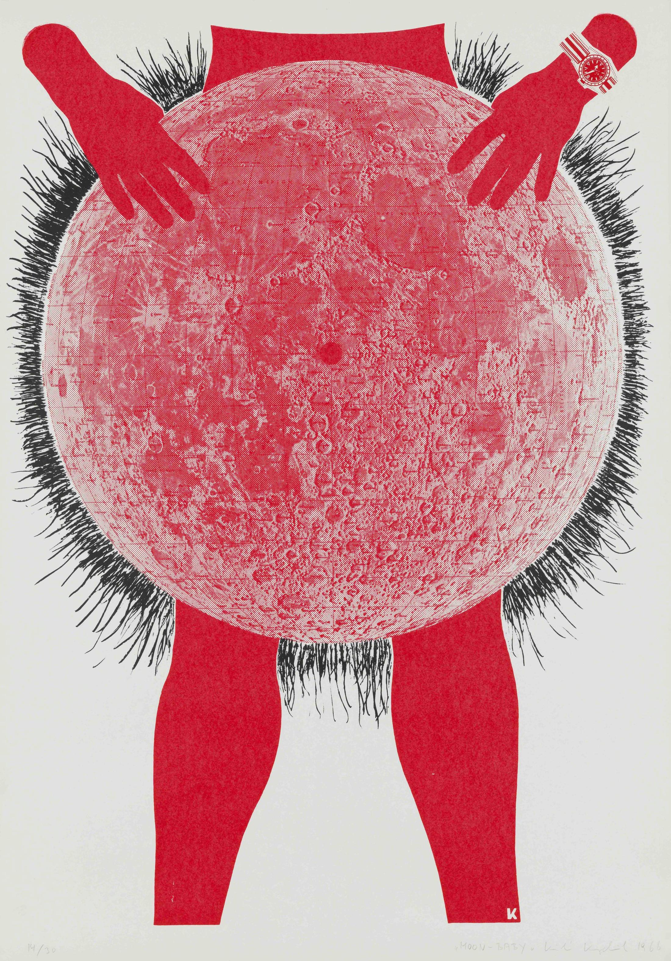 Exhibition View Kiki Kogelnik «Les cyborgs ne sont pas respectueuses; view on Moon Baby, 1968» at Musée des beaux-arts de La Chaux-de-Fonds, La Chaux-de-Fonds, 2020 / © Kiki Kogelnik Foundation. All rights reserved