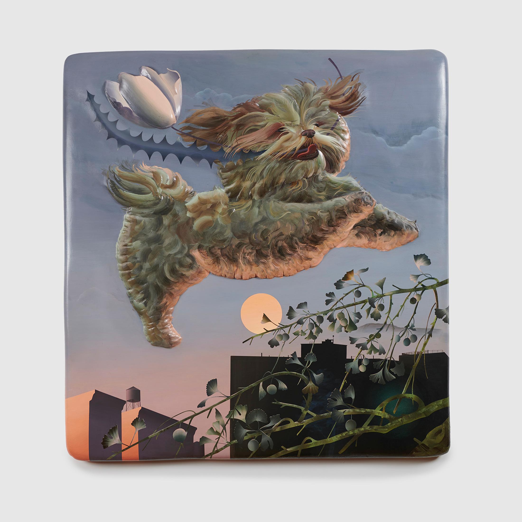 Exhibition View Kyle Dunn Solo Show «The Fool; view on Kyle Dunn, Hope, 2021, Acrylic on foam and resin panel, 121.9 x 114.3 cm» at Galerie Maria Bernheim, Zurich, 2021 / Photo: Kyle Knodell / Courtesy: the artist and Galerie Maria Bernheim