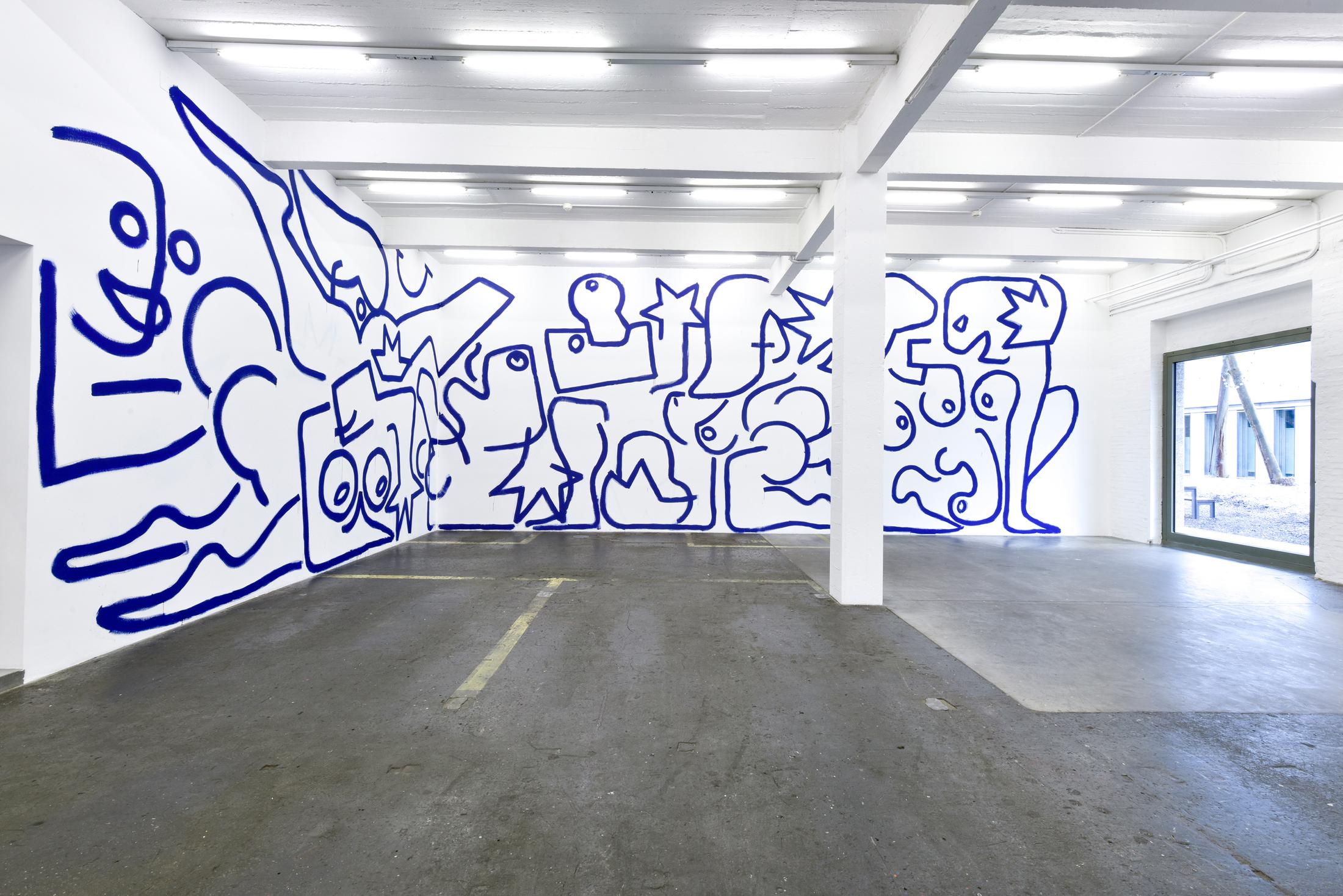 Exhibition View Groupshow «La fine ligne; view on Marine Julié, La Nuit, 2020» at Kunst Halle Sankt Gallen, St. Gallen, 2020 / Photo: Kunst Halle Sankt Gallen, Sebastian Schaub / Courtesy: the artist