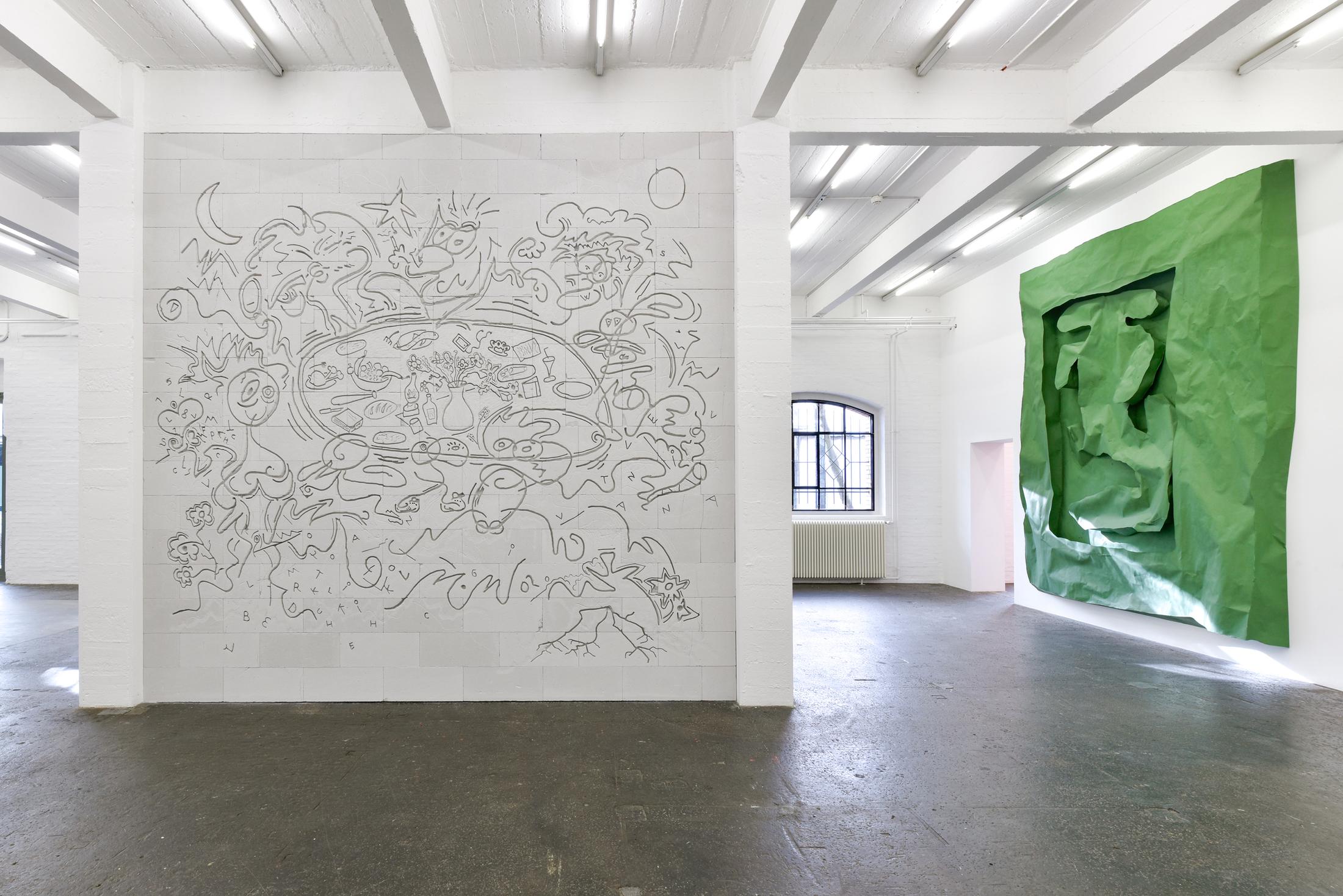 Exhibition View Groupshow «La fine ligne; view on Simon Paccaud, Simone Holliger» at Kunst Halle Sankt Gallen, St. Gallen, 2020 / Photo: Kunst Halle Sankt Gallen, Sebastian Schaub