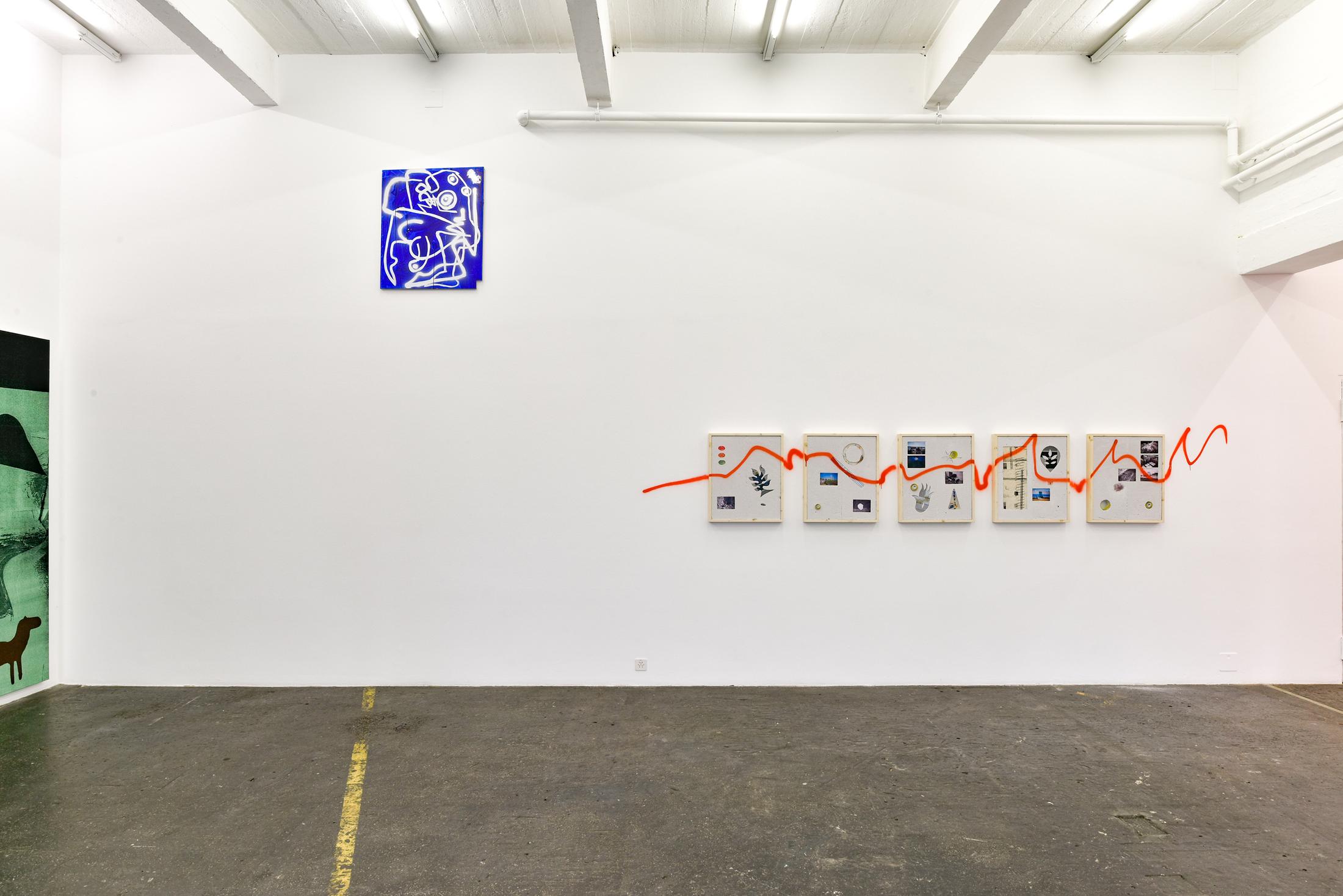 Exhibition View Groupshow «La fine ligne; view on Linus Bill and Adrien Horni, arine Julié, Simon Paccaud» at Kunst Halle Sankt Gallen, St. Gallen, 2020 / Photo: Kunst Halle Sankt Gallen, Sebastian Schaub