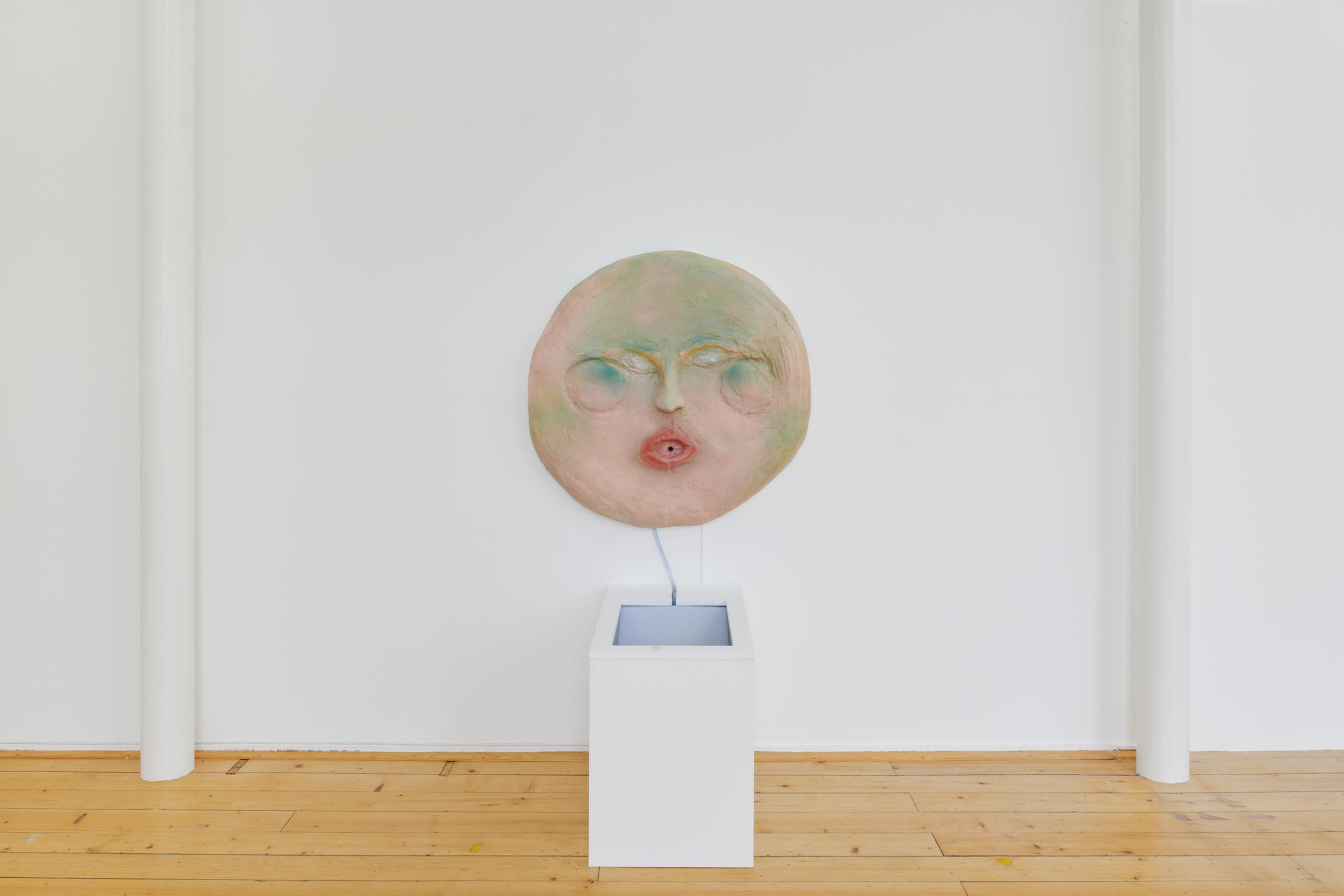 Exhibition View Group Show «La main-pleur; view on Rebecca Solari, Bocca Bava Fountain, 2022» at Kunsthalle Friart, Fribourg, 2022-2023 / Photo: Guillaume Python / Courtesy: the artists and Kunsthalle Friart