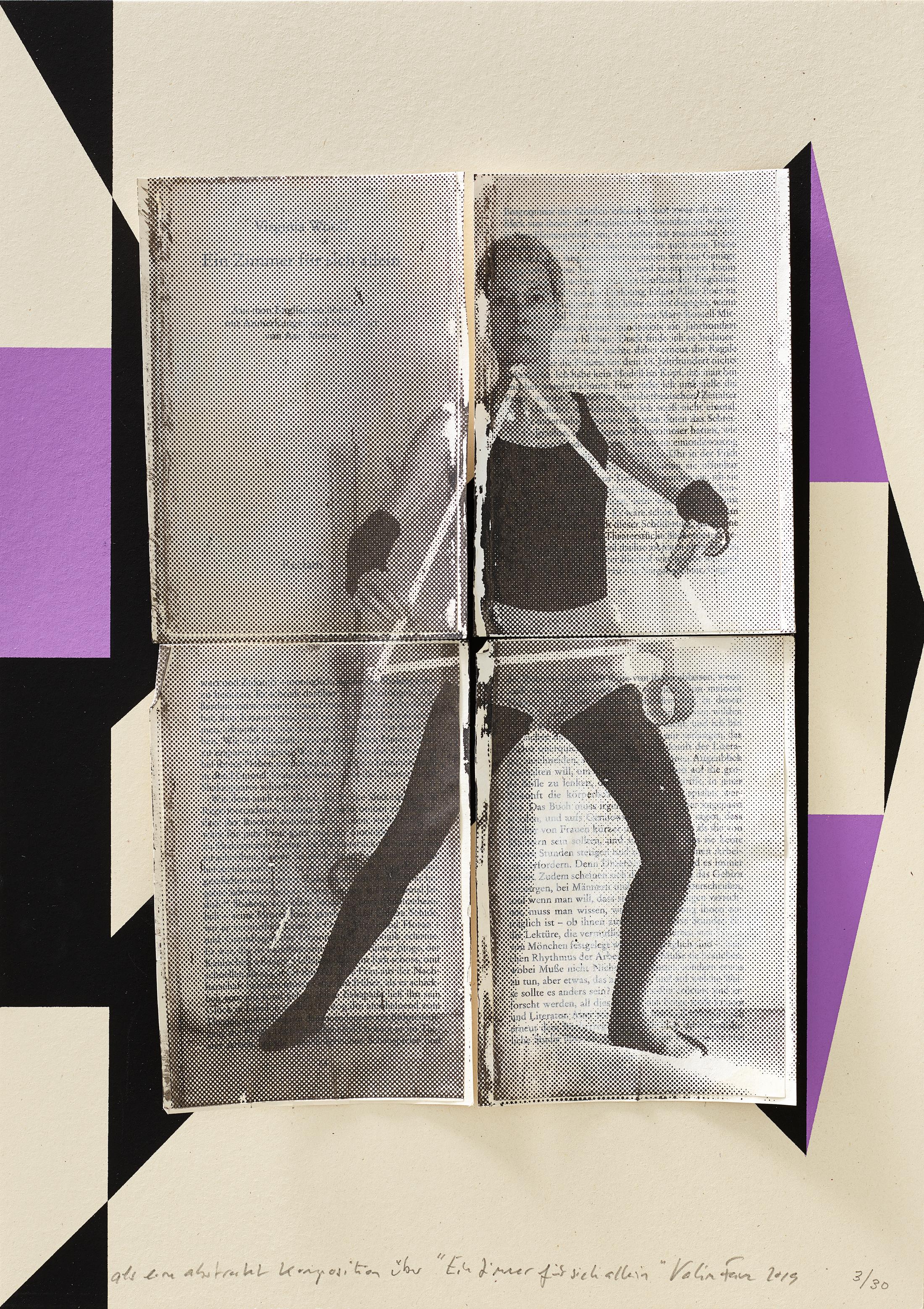 Exhibition View Groupshow «La metamorphose de l'art imprime; view on Louisa Gagliardi, Pique-nique Sauvage 1, 2019 (edition of 22 unique ones)» at VFO, Zurich, 2019 / Photo: Bernhard Strauss / Courtesy: the artist and VFO, Zurich