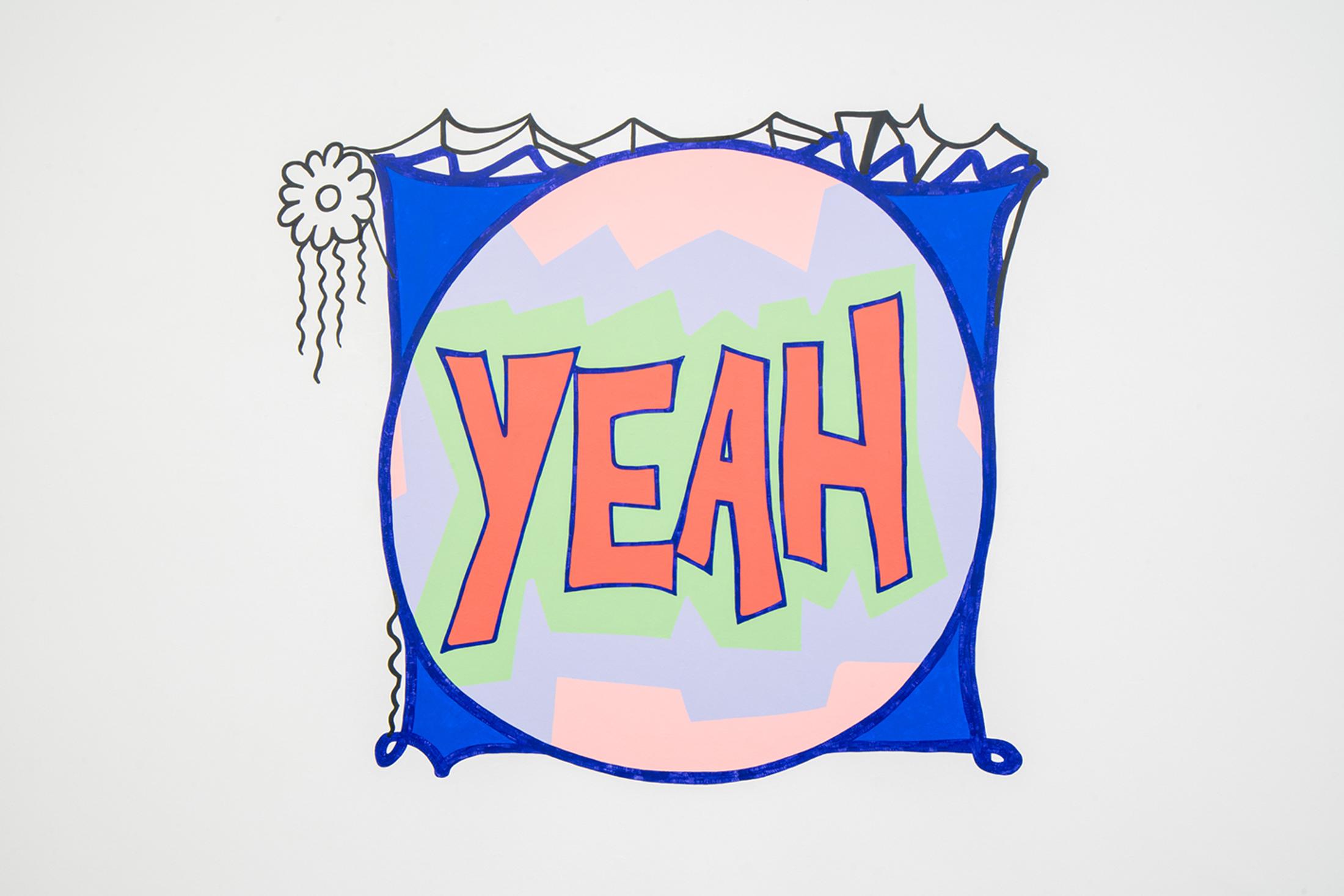 Exhibition View Lily van der Stokker Soloshow «Help help a little old lady here; view on Yeah, 1990–91/2019» at Migros Museum, Zurich, 2019-20 / Photo: Lorenzo Pusterla / Courtesy  the artist and kaufmann repetto, Milan/New York