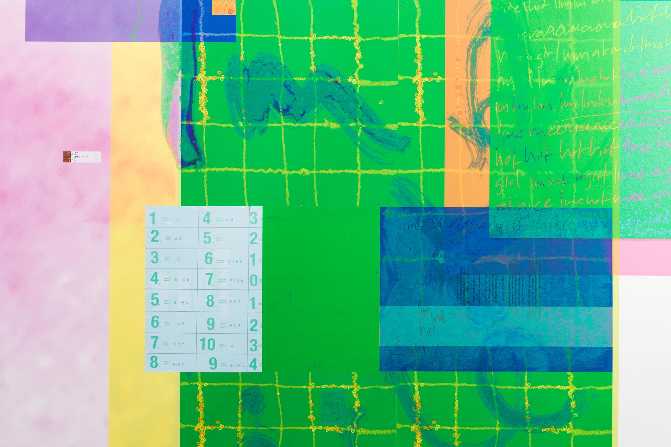 Exhibition View Linda Semadeni Solo Show «View on Linda Semadeni, Endless Love (Pink), 2023, Digitalprint auf PVC, 220 x 615 cm» at Bündner Kunstmuseum, Chur, 2023 / Photo: Björn Allemann / Courtesy: the artist and Bündner Kunstmuseum Chur