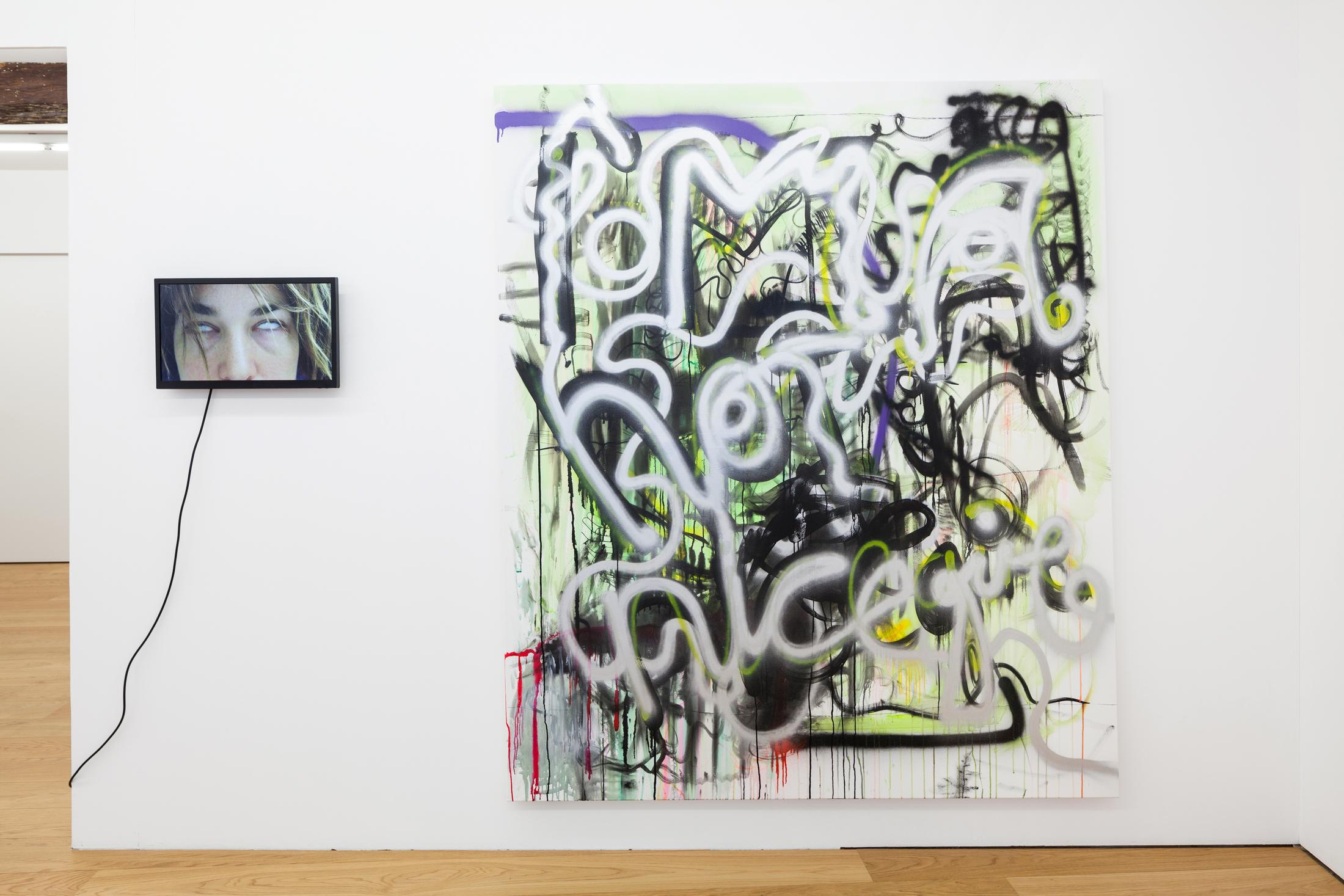 Exhibition View Linda Semadeni Soloshow «Scripts; view on Not titled yet, 2020 (video) and Follow your nose, 2020» at Kirchgasse, Steckborn, 2020 / Photo: Björn Allemann / Courtesy: Linda Semadeni and Kirchgasse