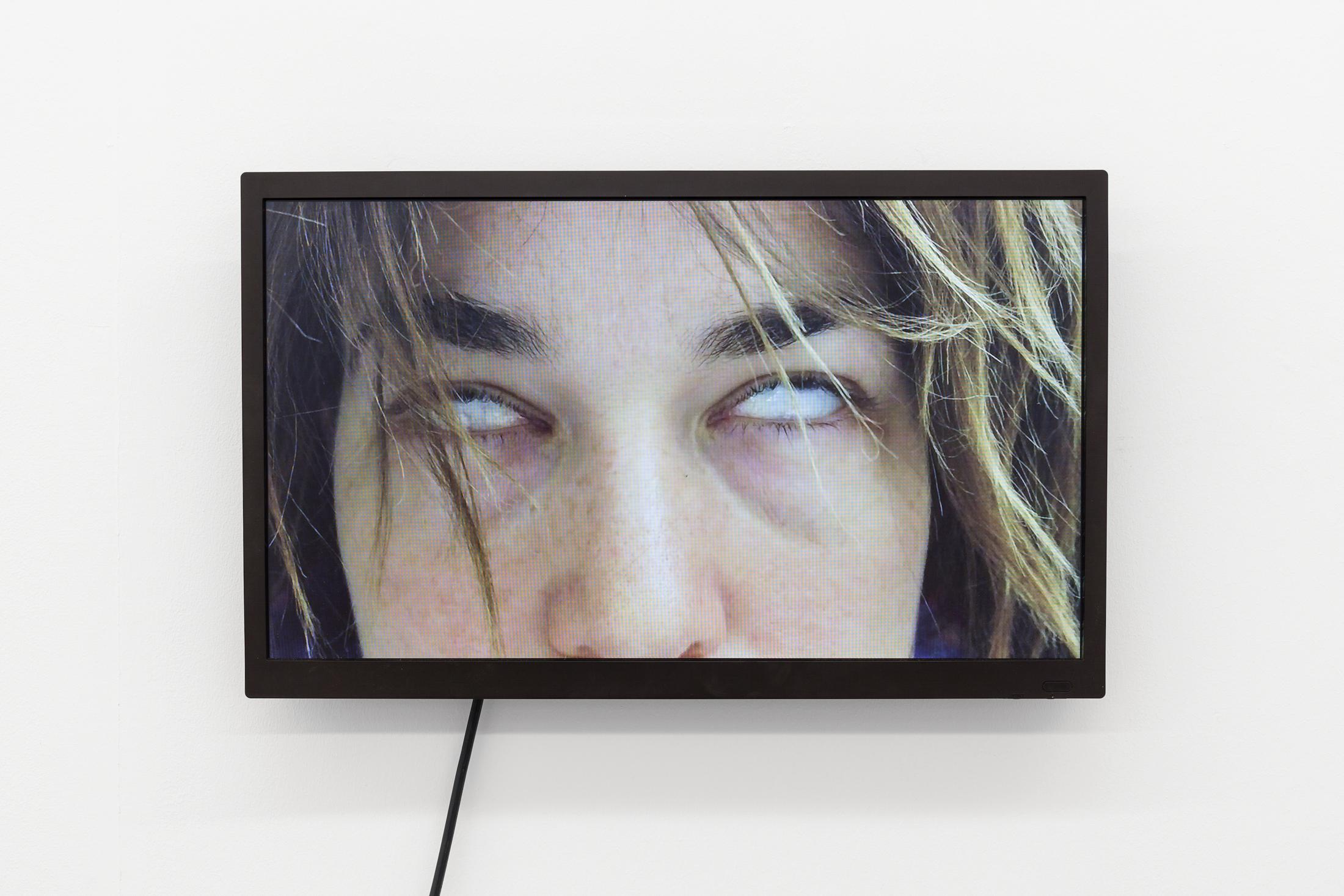 Exhibition View Linda Semadeni Soloshow «Scripts; view on Not titled yet, 2020 (video)» at Kirchgasse, Steckborn, 2020 / Photo: Björn Allemann / Courtesy: Linda Semadeni and Kirchgasse