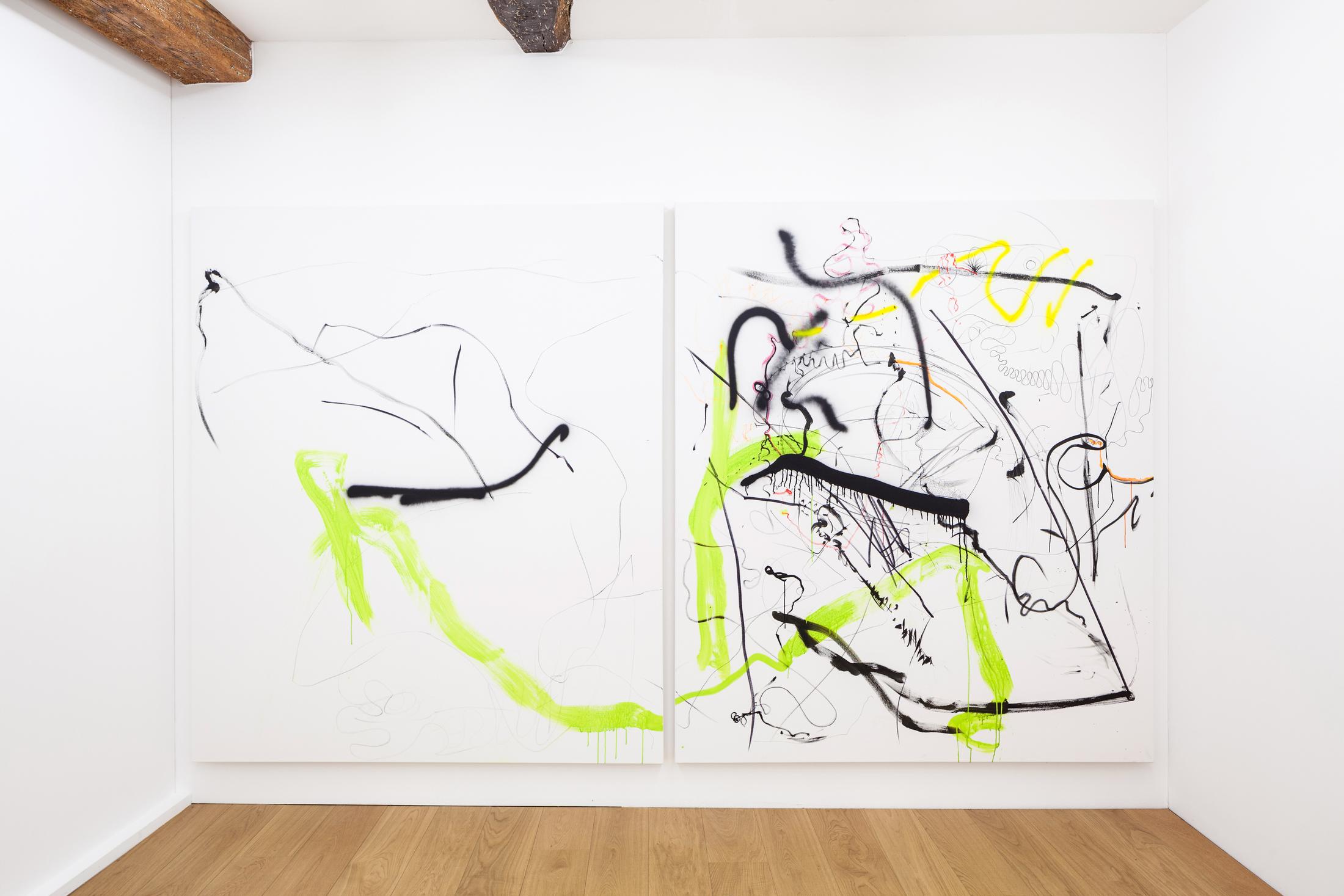 Exhibition View Linda Semadeni Soloshow «Scripts; view on Not titled yet, 2020» at Kirchgasse, Steckborn, 2020 / Photo: Björn Allemann / Courtesy: Linda Semadeni and Kirchgasse