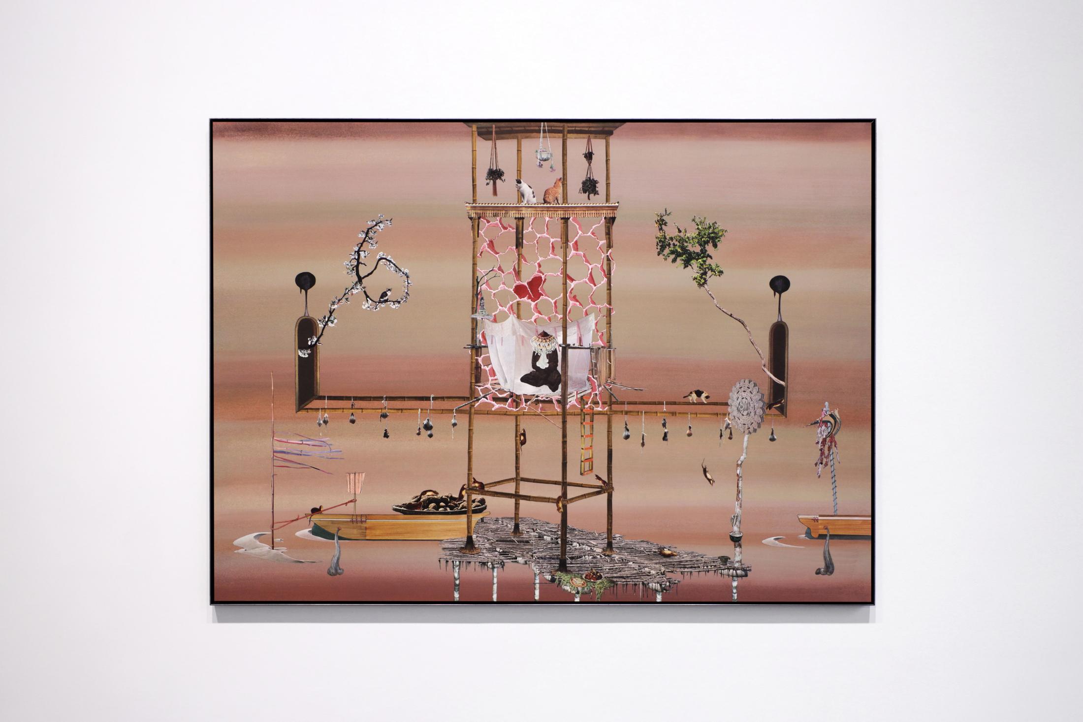 Exhibition View Linda Voorwinde Solo Show «Crack in the Dam; view on Linda Voorwinde, Floods of Relief nr. 7, ink on paper on aluminium in steel frame, 106.8 x 146.2 x 2 cm, 2021» at Windhager von Kaenel, Zurich, 2022 / Courtesy: the artist and Windhager von Kaenel