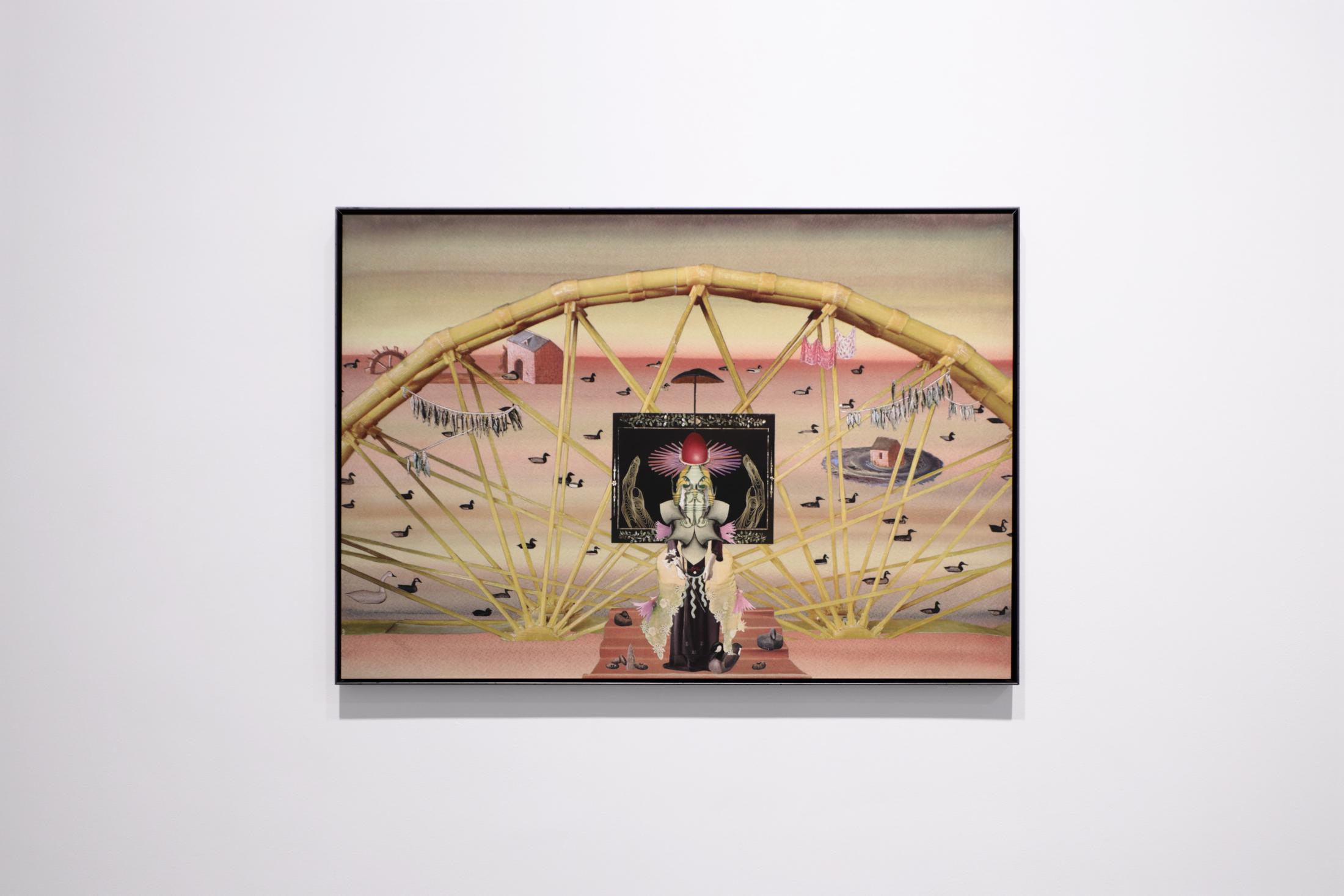 Exhibition View Linda Voorwinde Solo Show «Crack in the Dam; view on Linda Voorwinde, Floods of Relief nr. 3, ink on paper on aluminium in steel frame, 59.4 x 85.2 x 2 cm, 2021» at Windhager von Kaenel, Zurich, 2022 / Courtesy: the artist and Windhager von Kaenel