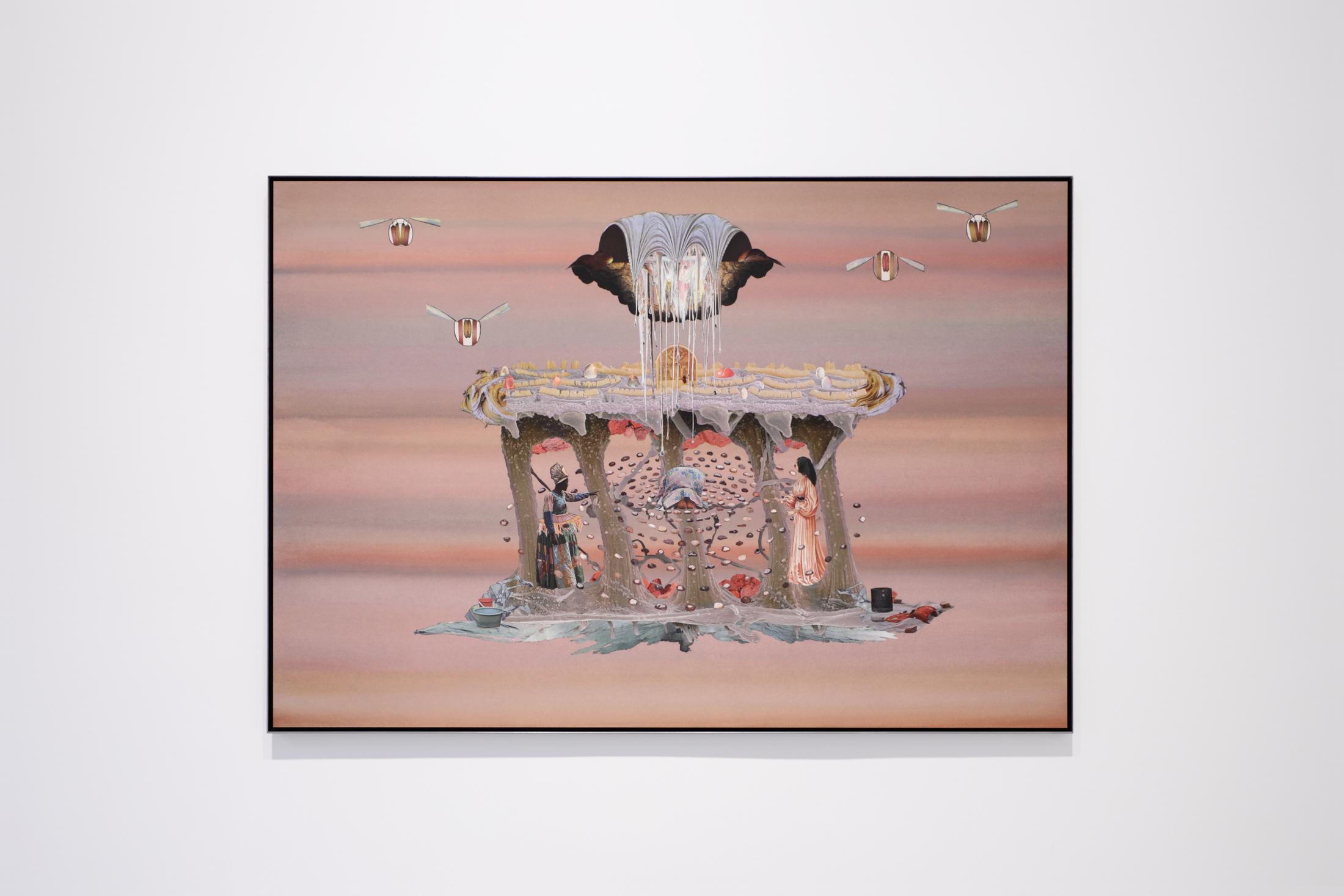 Exhibition View Linda Voorwinde Solo Show «Crack in the Dam; view on Linda Voorwinde, Floods of Relief nr. 6, ink on paper on aluminium in steel frame, 87.8 x 126.8 x 2 cm, 2021» at Windhager von Kaenel, Zurich, 2022 / Courtesy: the artist and Windhager von Kaenel