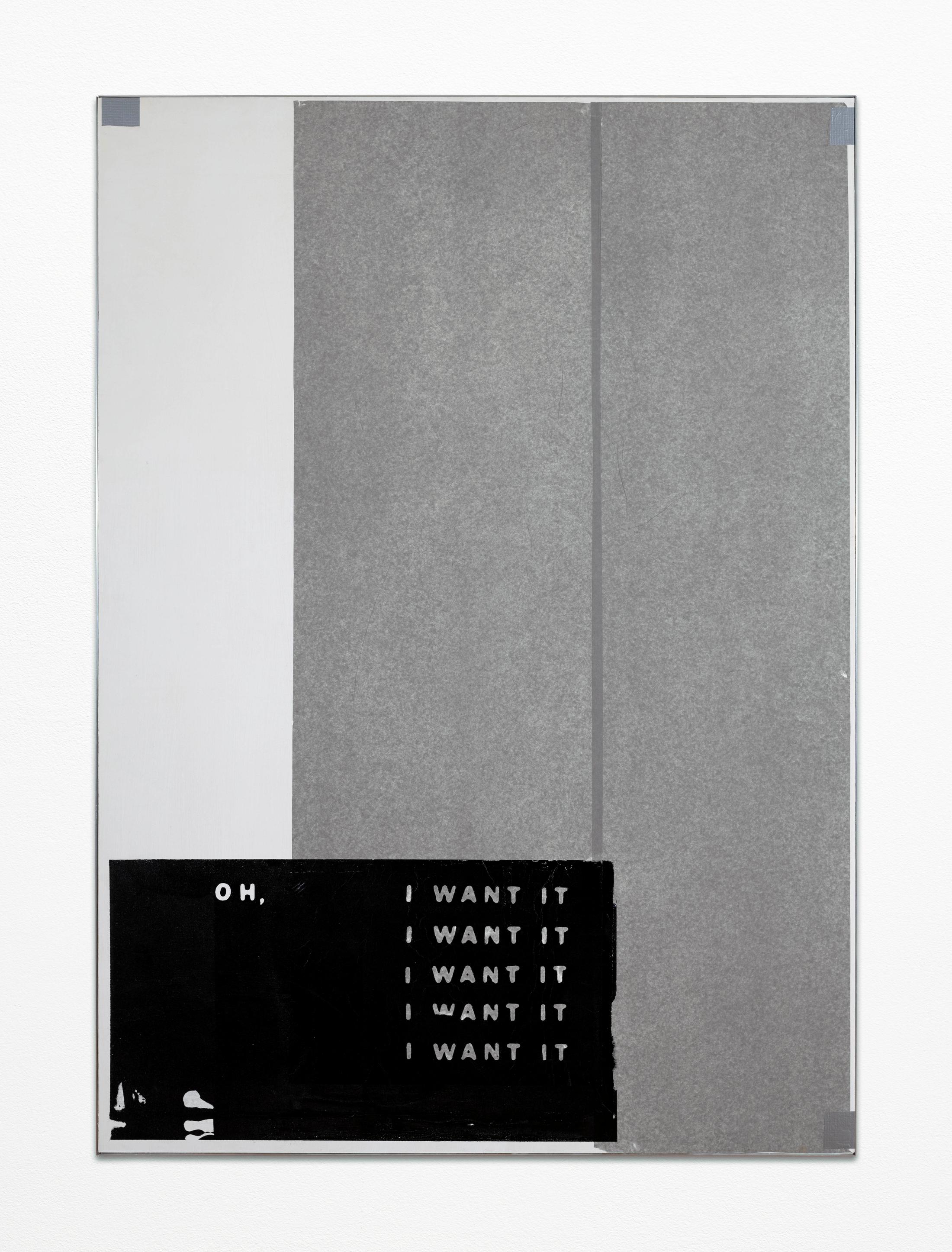 Exhibition View Lorenza Longhi Solo Show «Treat Yourself to a Break; view on Lorenza Longhi, Ma Vie En Bling, 2021, Glitter tissue paper mounted on wood panel, duct tape, aluminum and screws, 140 × 100 × 2.5 cm» at Weiss Falk, Basel, 2021 / Photo: Flavio Karrer / Courtesy: the artist and Weiss Falk