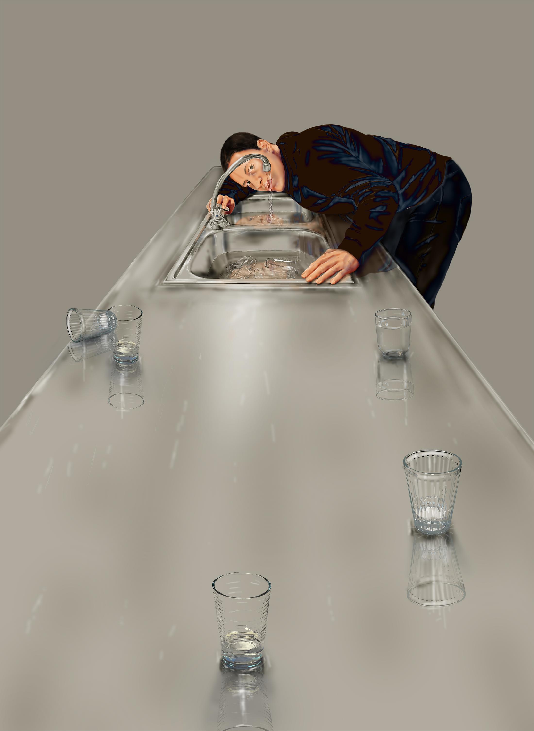 Exhibition View Louisa Gagliardi Solo Show «A Moment's Notice; view on Louisa Gagliardi, Cascade, 2023, 300 x 220 cm, Gel medium, ink on PVC» at Galerie Eva Presenhuber, Maag Areal, Zurich, 2023 / Photo: Stefan Altenburger / Courtesy: the artist and Galerie Eva Presenhuber