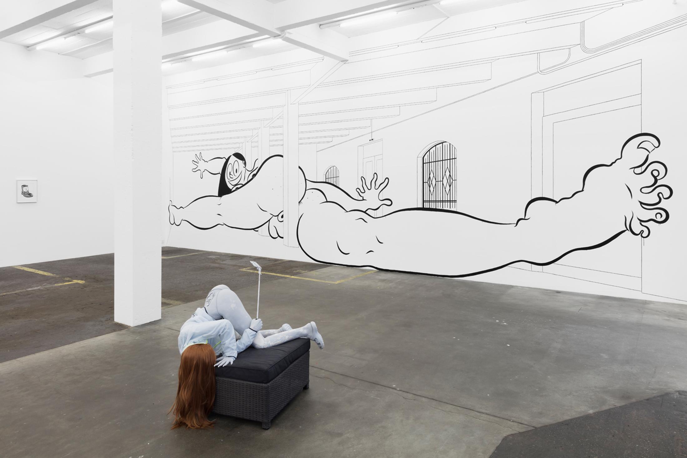 Ebecho Muslimova “Fatebe Big Foot, 2018 “, Courtesy: the artist / Anna Uddenberg “Journey of Self Discovery, 2016“, Courtesy: the artist and Kraupa-Tuskany Zeidler, Berlin / Photo: Kunst Halle Sankt Gallen, Gunnar Meier