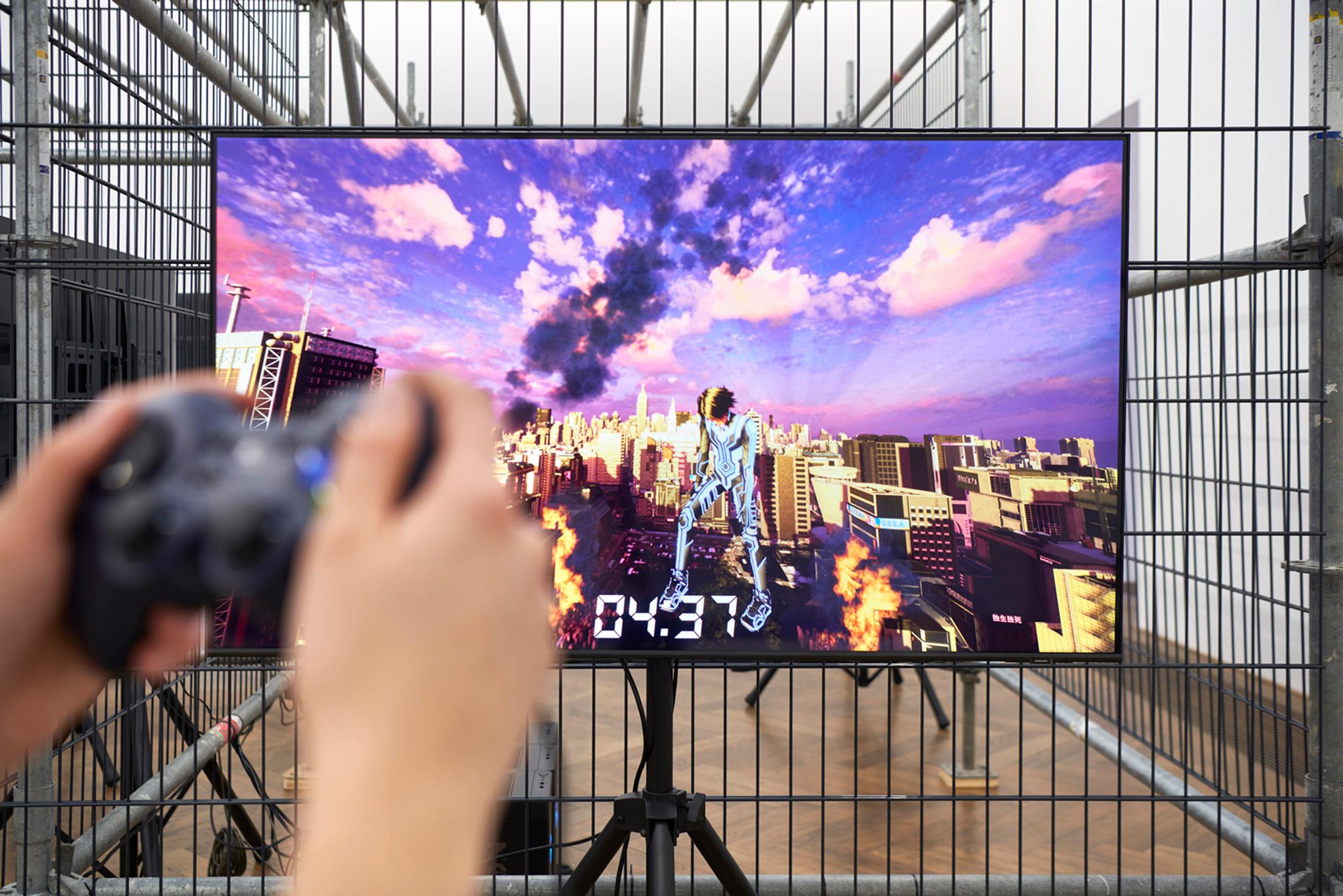 Exhibition View Lu Yang Solo Show «Lu Yang Vibratory Field; view on Lu Yang, LuYang the Destroyer – Game, 2021» at Kunsthalle Basel, Basel, 2023 / Photo: Philipp Hänger / Courtesy: the artist and Kunsthalle Basel