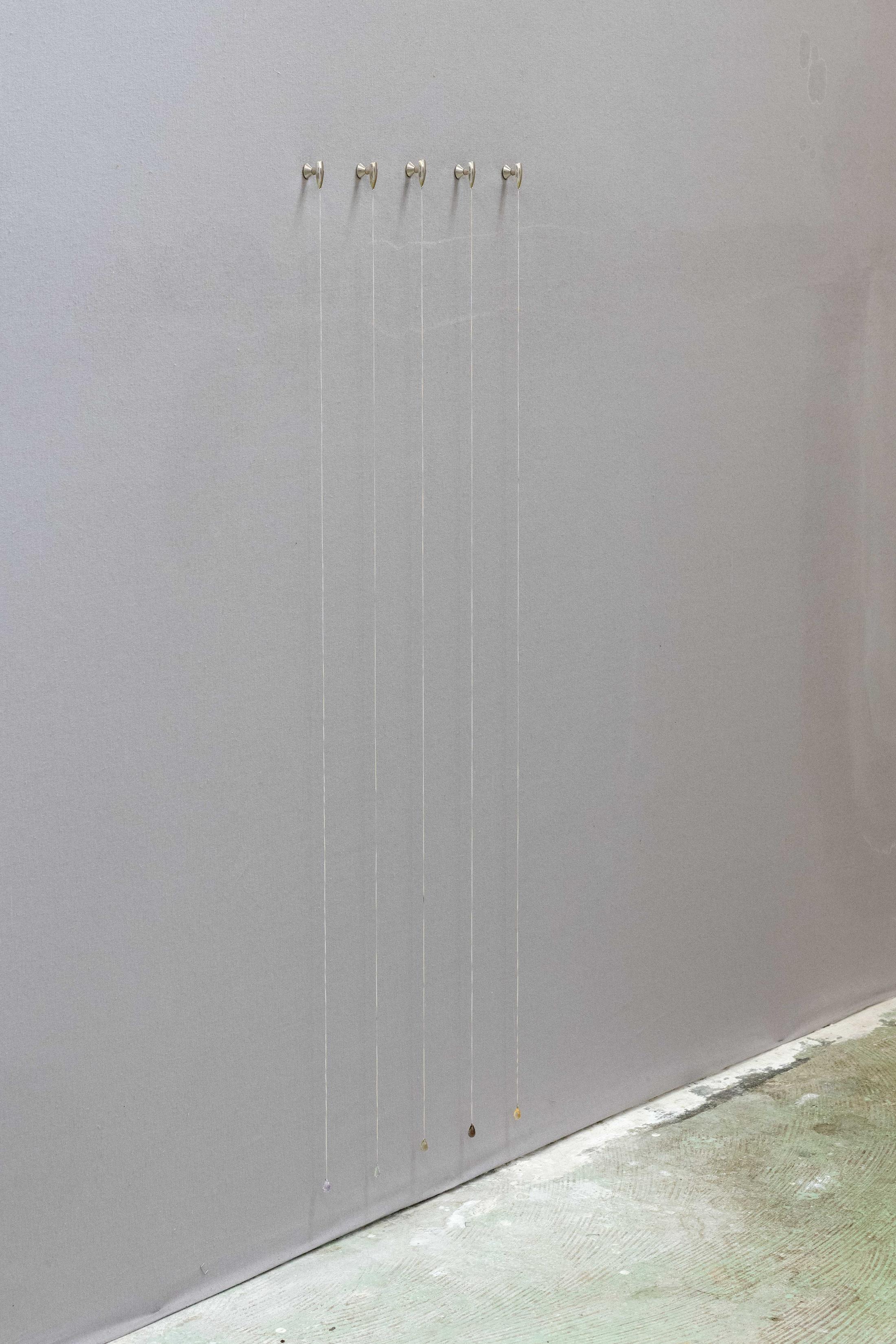 Exhibition View Manon Wertenbroek Solo Show «S(k)ins; view on Manon Wertenbroek, Claw, 2022, Silver 925, gemstones, 127 x 2,5 x 3,5 cm» at Toxi, Zurich, 2022 / Photo: Flavio Karrer / Courtesy: the artist and Toxi, Zurich