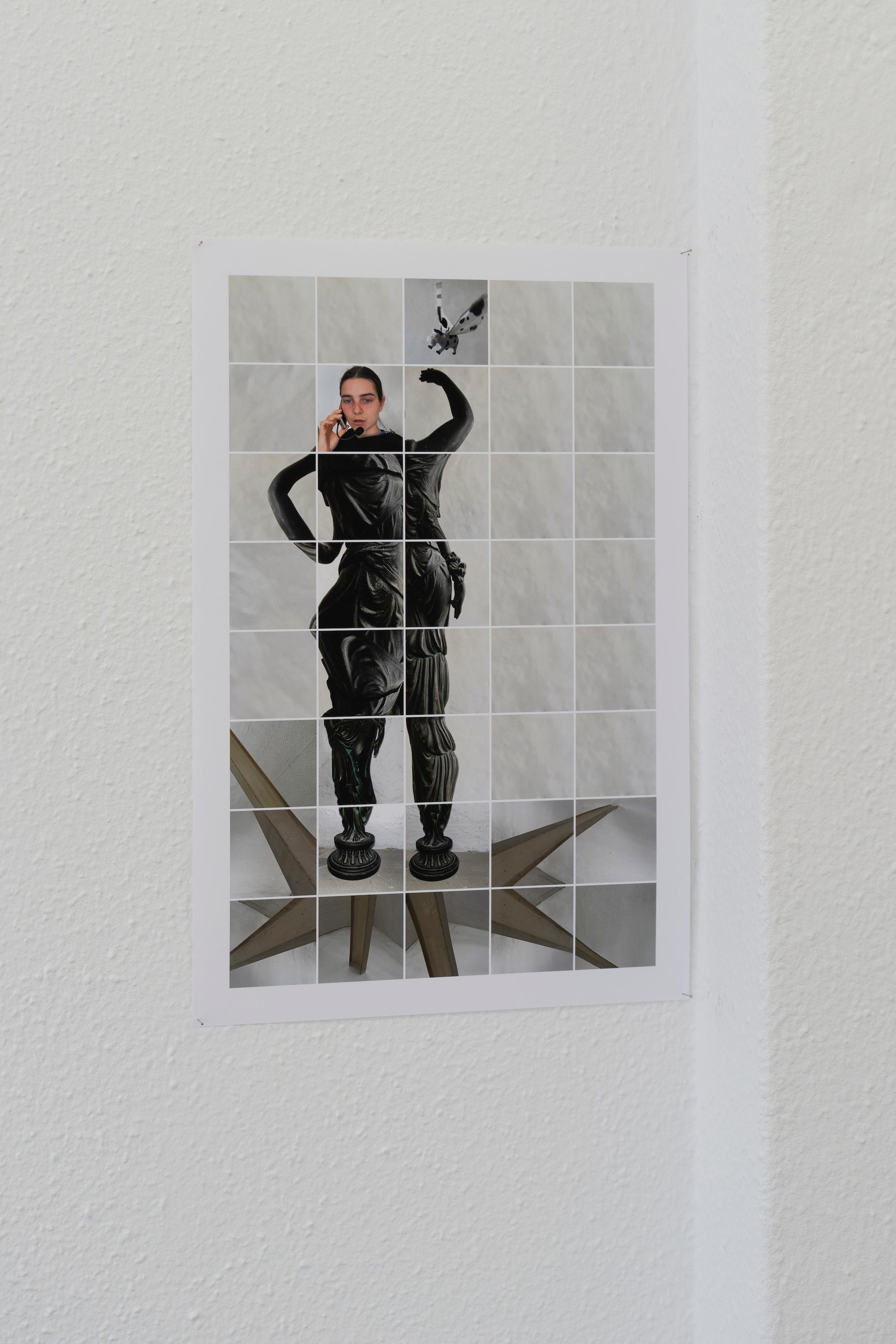 Exhibition View Mara Wohnhaas Solo Show «The fly on a speaker's nose; view on Mara Wohnhaas, Herauskristallisieren, 2023, Print on paper, 42.7 x 28.5 cm » at Hamlet, Zurich, 2023 / Photo: Claude Barrault / Courtesy: the artist and Hamlet