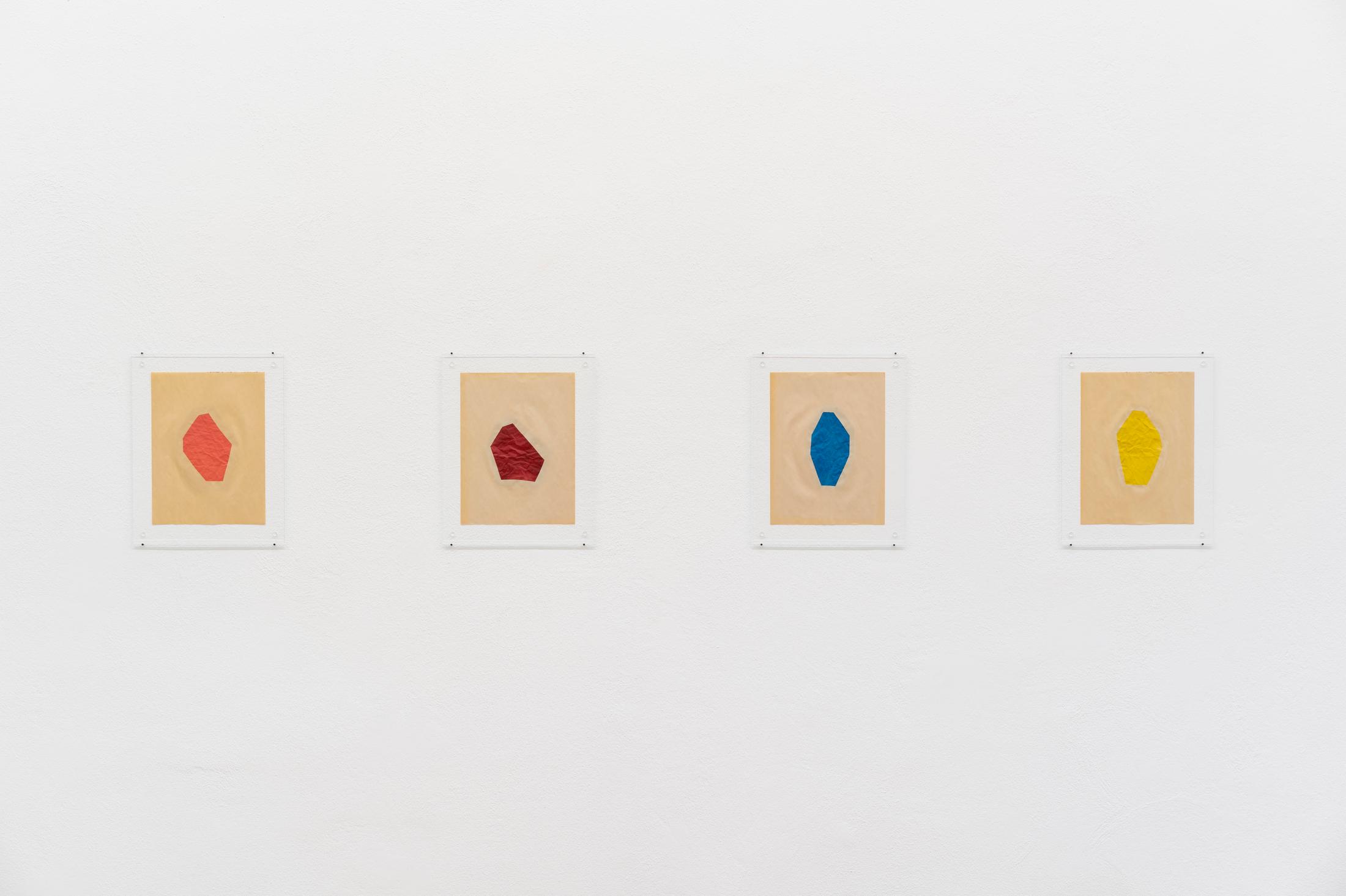 Exhibition View Marc Camille Chaimowicz Soloshow «Dear Valérie…; view on Nancy Brooks Brody, Big Lovely, Yellow, Blue, Red and Pink, all 2013» at Kunsthalle Bern, Bern, 2020 / Photo: Gunnar Meier / Courtesy: the artist and Kunsthalle Bern