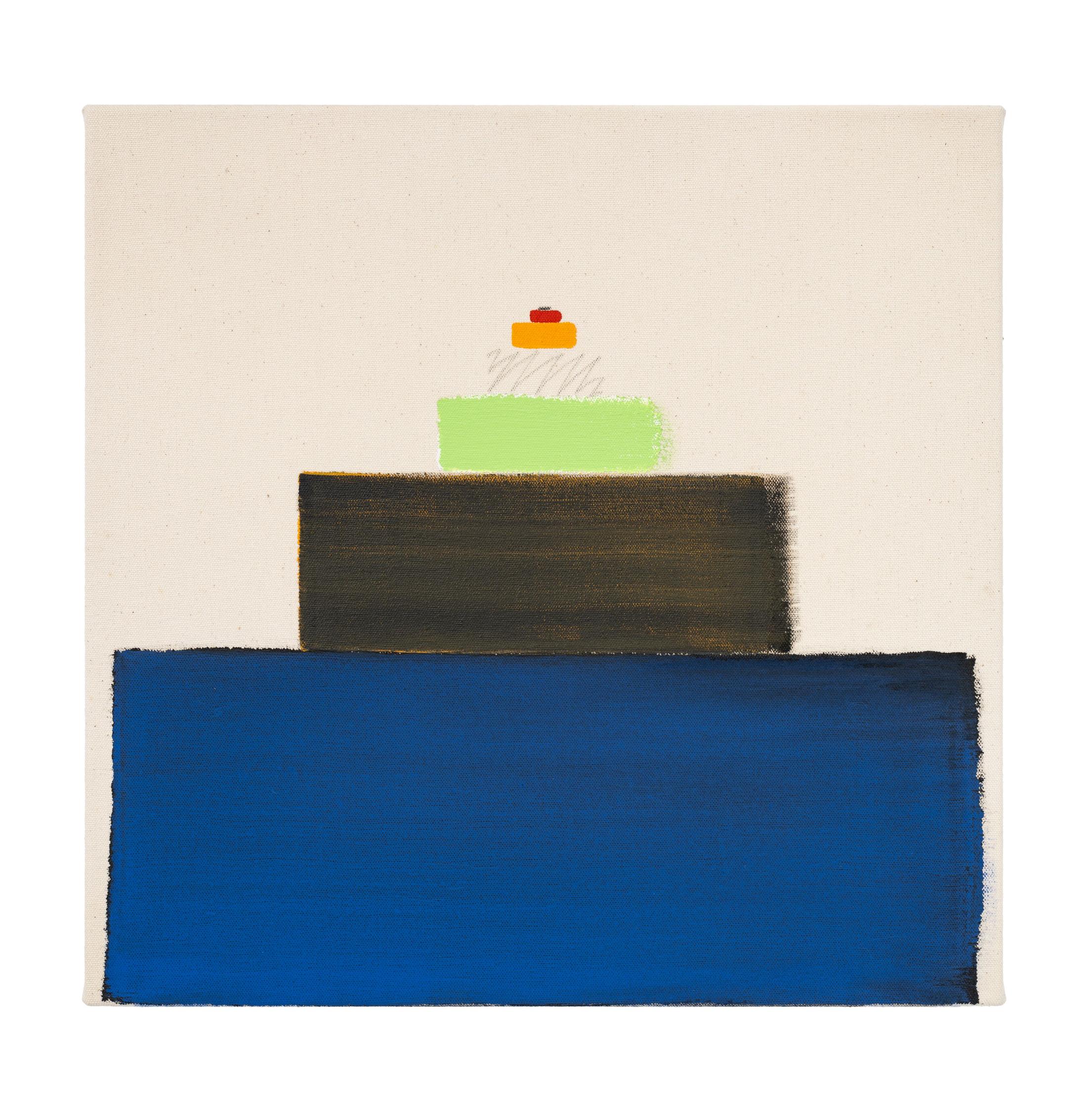 Exhibition View Martin Creed Solo Show «Step Paintings; view on Martin Creed, Work No. 3771, 2023, Acrylic, gouache, pencil on canvas, 40 x 42 x 3 cm» at Hauser & Wirth, St. Moritz, 2023 / Photo: Damian Griffiths / Courtesy: Martin Creed, 2023, ProLitteris, Zurich and Hauser & Wirth