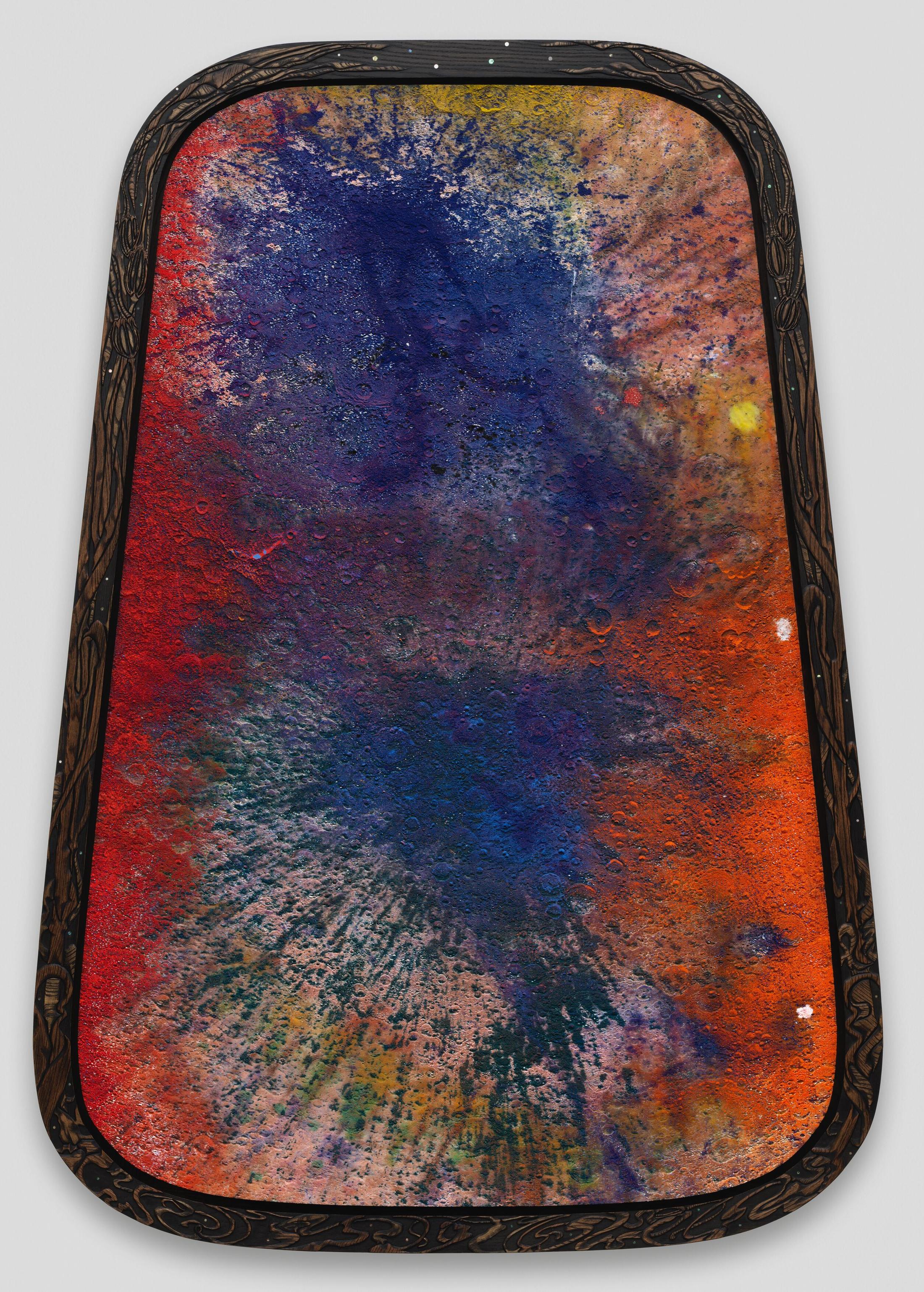 Exhibition View Matthew Day Jackson Soloshow «Flowers, Windows and Thistles; view on Matthew Day Jackson, Den Porthole #3, 2020, 64.875 in x 92.75 in x 2 in, Acrylic, urethane plastic, fiberglass, resin, wood, mixed media on wood panel» at Hauser & Wirth Zürich, Zurich, 2020 / Photo: © Matthew Day Jackson / Courtesy: the artist and Hauser & Wirth