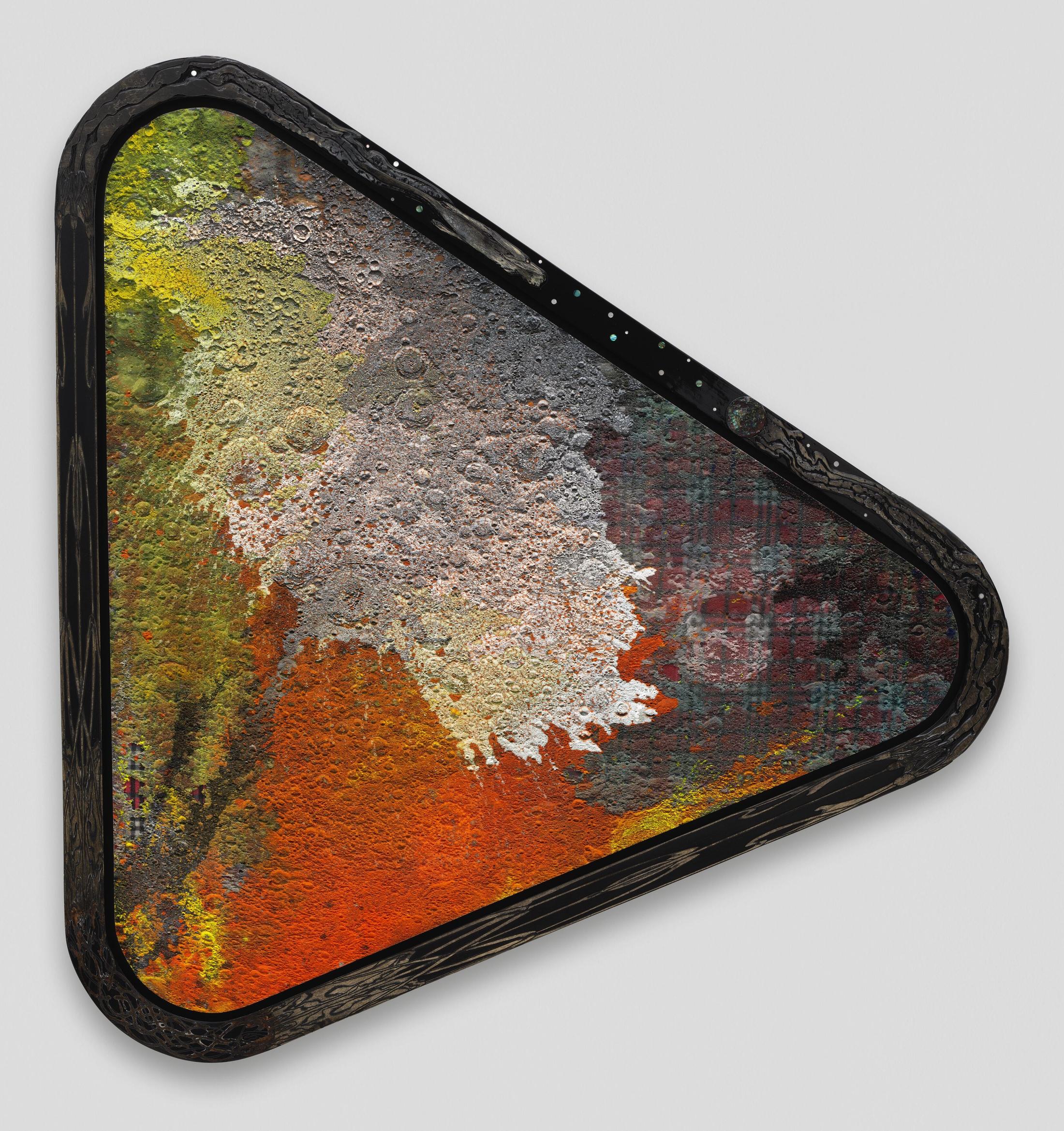 Exhibition View Matthew Day Jackson Soloshow «Flowers, Windows and Thistles; view on Matthew Day Jackson, Den Porthole #1, 2020, 57.75 in x 61 in x 2 in, Acrylic, urethane plastic, fiberglass, resin, wood, mixed media on wood panel» at Hauser & Wirth Zürich, Zurich, 2020 / Photo: © Matthew Day Jackson / Courtesy: the artist and Hauser & Wirth