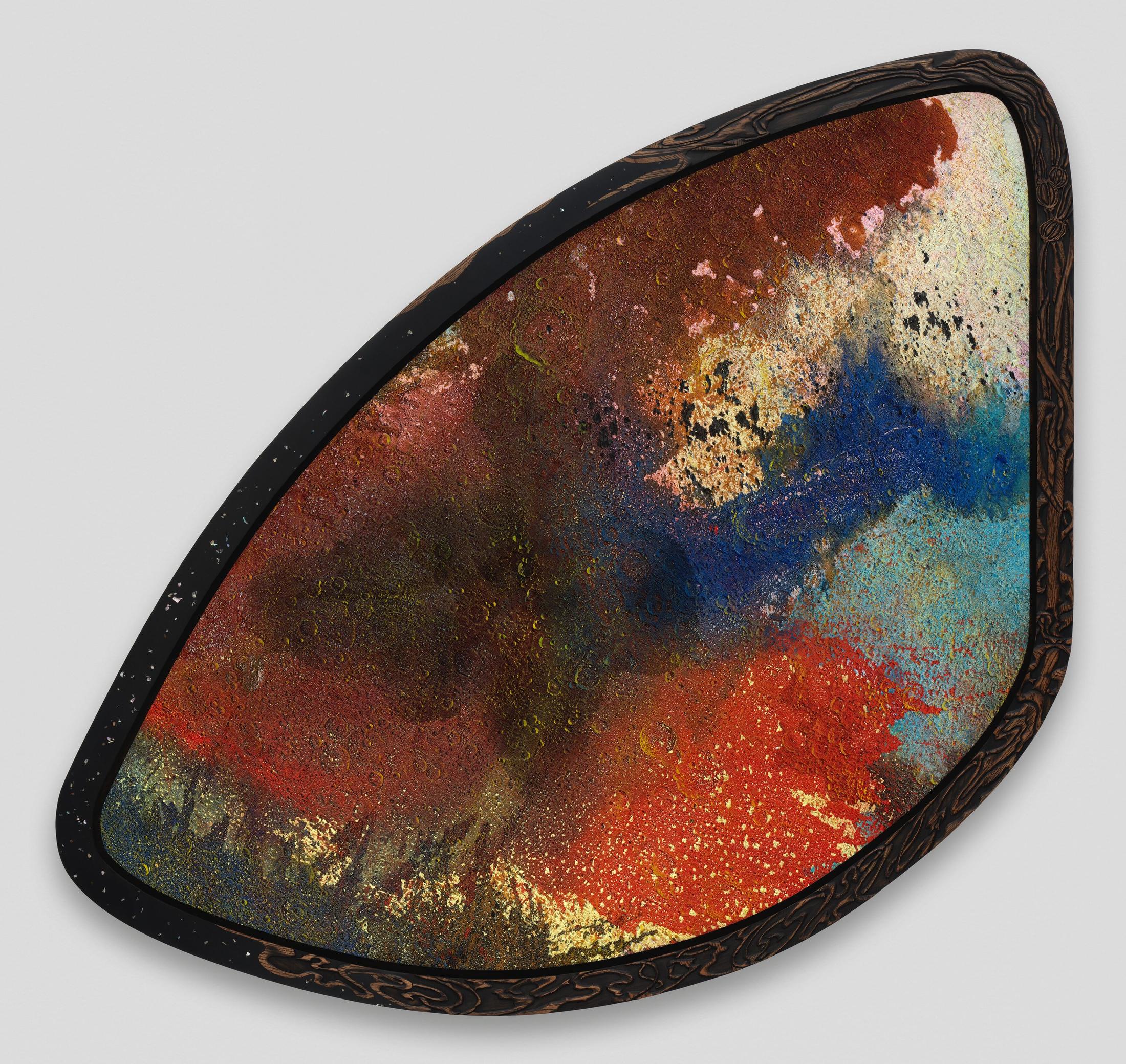 Exhibition View Matthew Day Jackson Soloshow «Flowers, Windows and Thistles; view on Matthew Day Jackson, Den Porthole 5 [Gemini 2], 2020, Acrylic, urethane plastic, fiberglass, resin, wood, mixed media on wood panel, 153 x 254.6 x 5.1 cm» at Hauser & Wirth Zürich, Zurich, 2020 / Photo: © Matthew Day Jackson / Courtesy: the artist and Hauser & Wirth