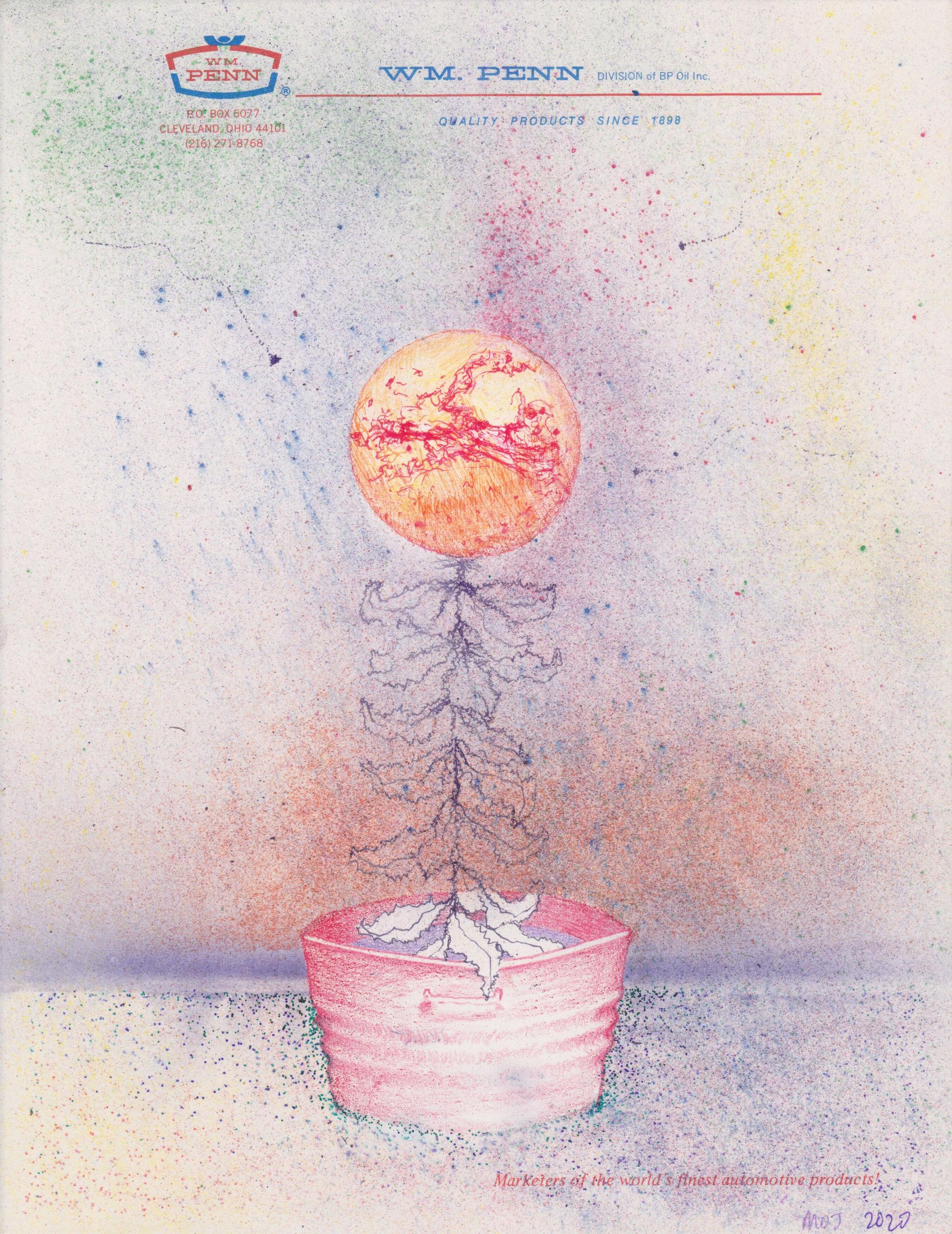 Exhibition View Matthew Day Jackson Soloshow «Flowers, Windows and Thistles; view on Matthew Day Jackson, Letterhead drawing #44, 2020, Conte crayon, pen, color pencil, MSA on paper, 27.9 x 21.6 cm» at Hauser & Wirth Zürich, Zurich, 2020 / Photo: © Matthew Day Jackson / Courtesy: the artist and Hauser & Wirth